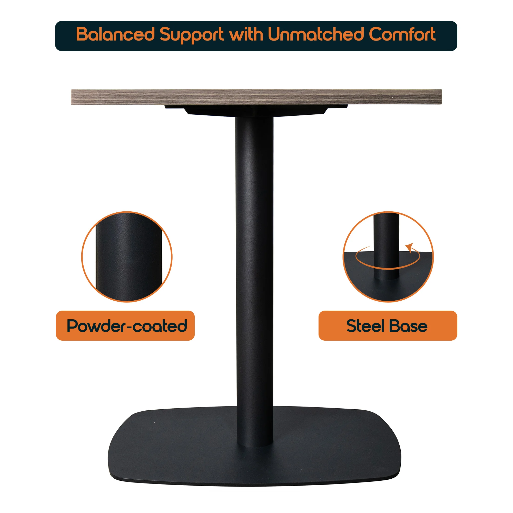 Vail Collection Dining Table Black Rectangle Base With 24" Square Dark Brown MDF Top