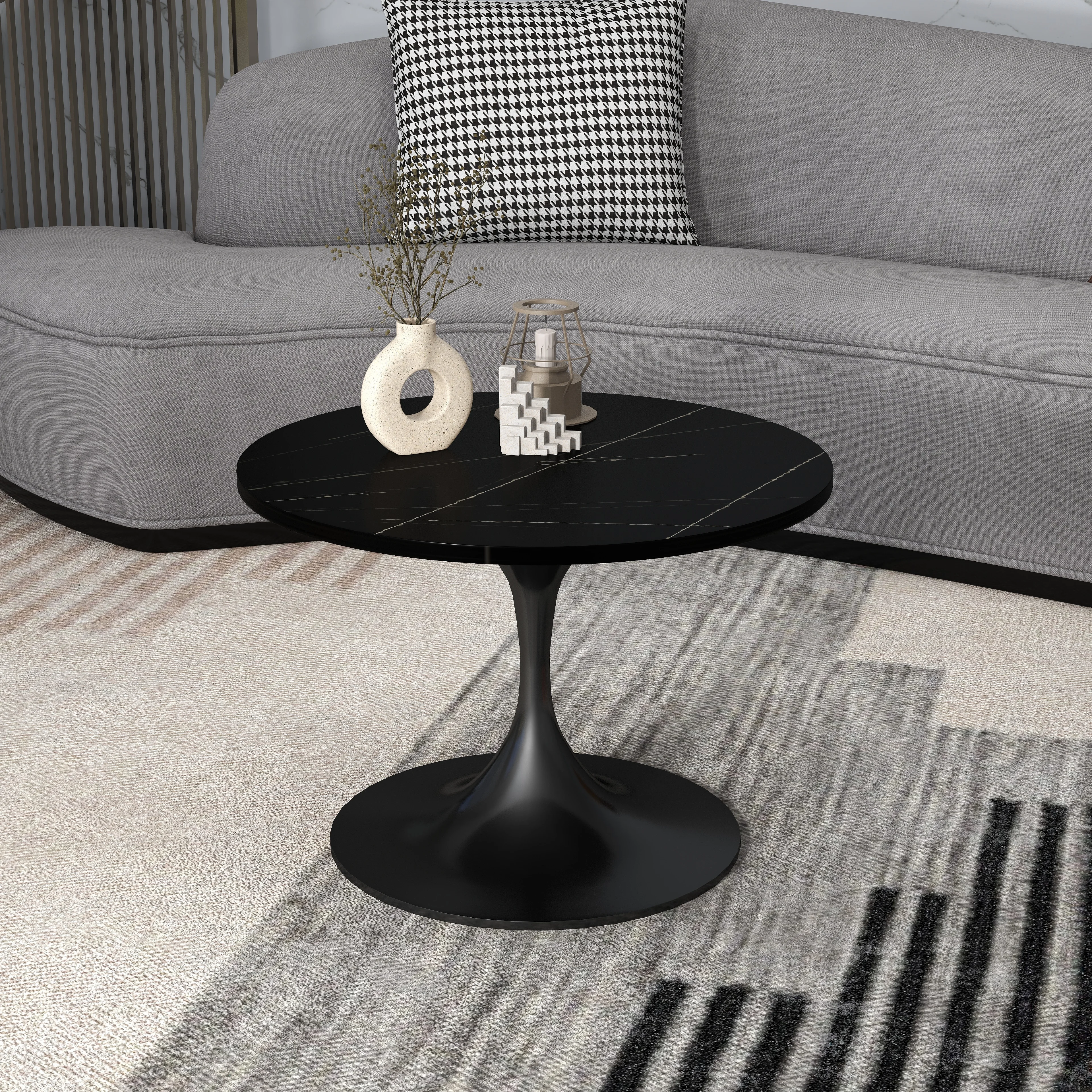 Verve Coffee Table Black base with 24" round sintered stone top