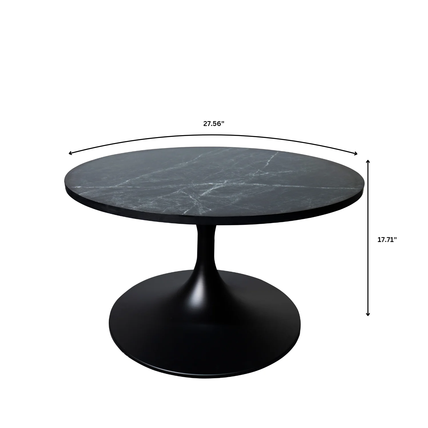 Verve Coffee Table Black base with 27" round Black Marble MDF top