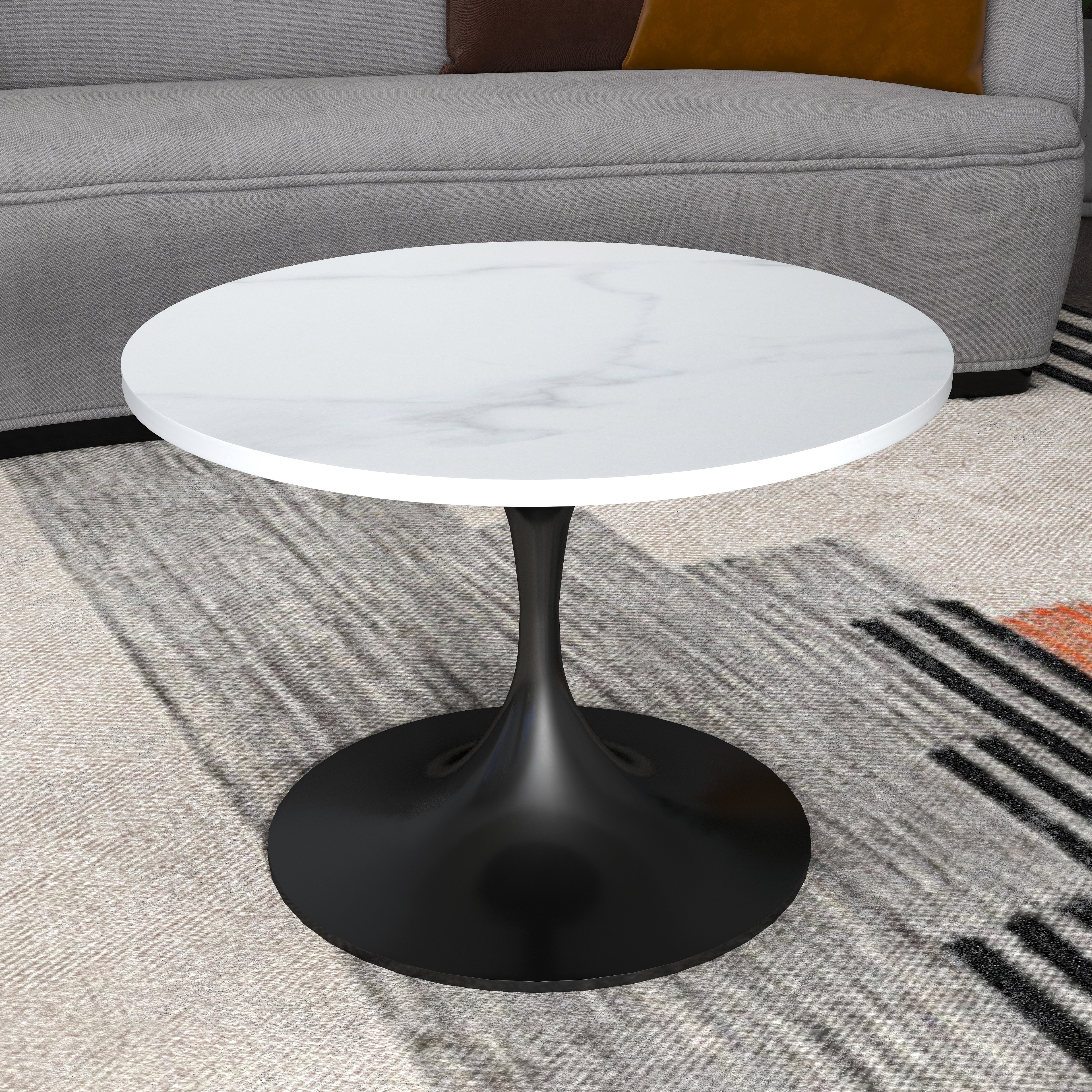 Verve Coffee Table Black base with 27" round Black Sintered Stone top