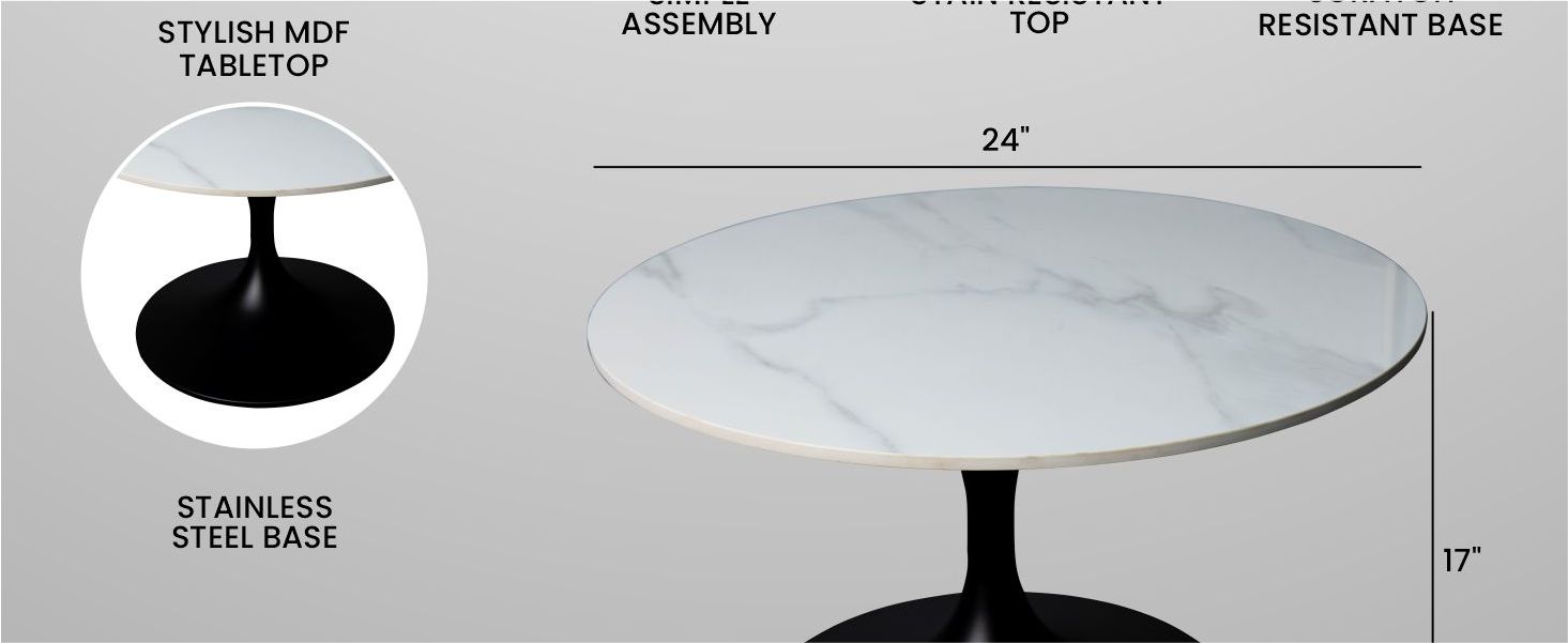 Verve Coffee Table Black base with 27" round Black Sintered Stone top