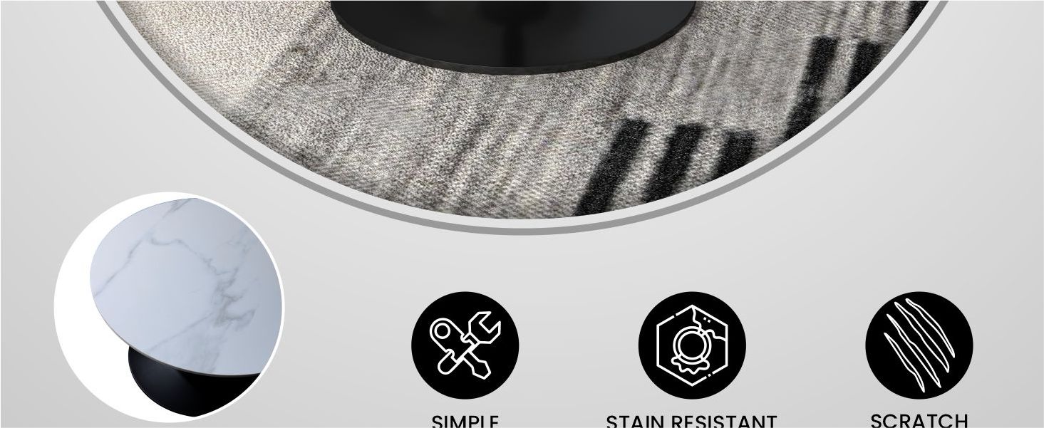 Verve Coffee Table Black base with 27" round Black Sintered Stone top