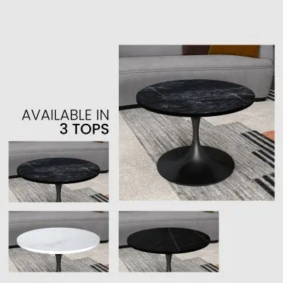 Verve Coffee Table Black base with 27" round Black Sintered Stone top