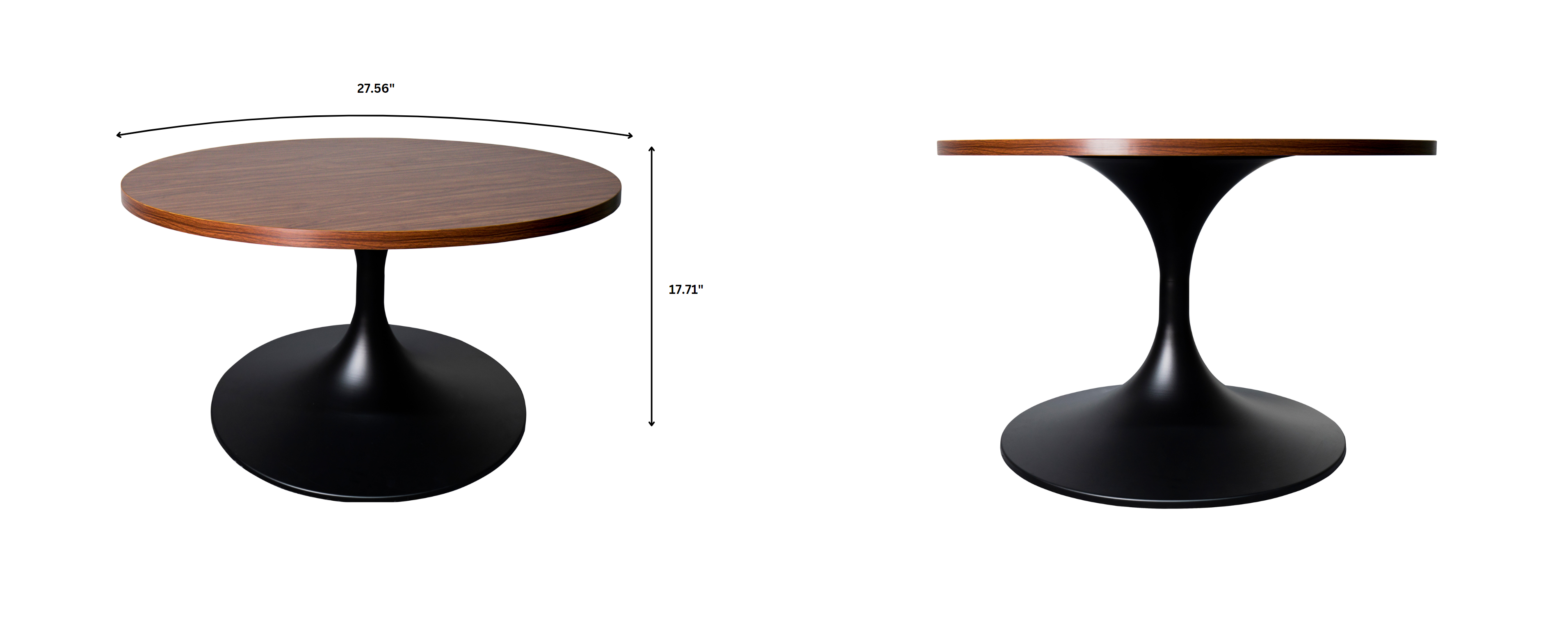 Verve Coffee Table Black base with 27" round Brown Wood MDF top