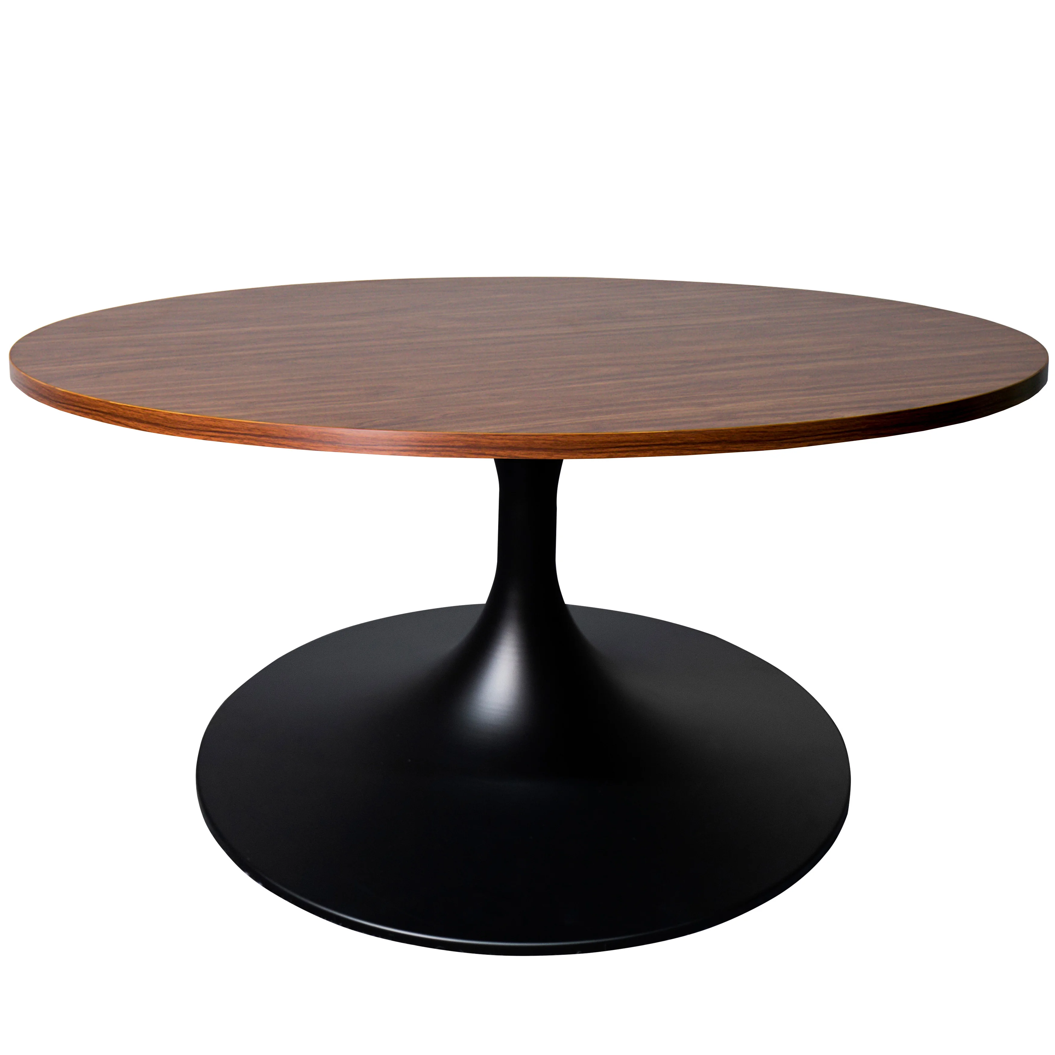 Verve Coffee Table Black base with 27" round Brown Wood MDF top
