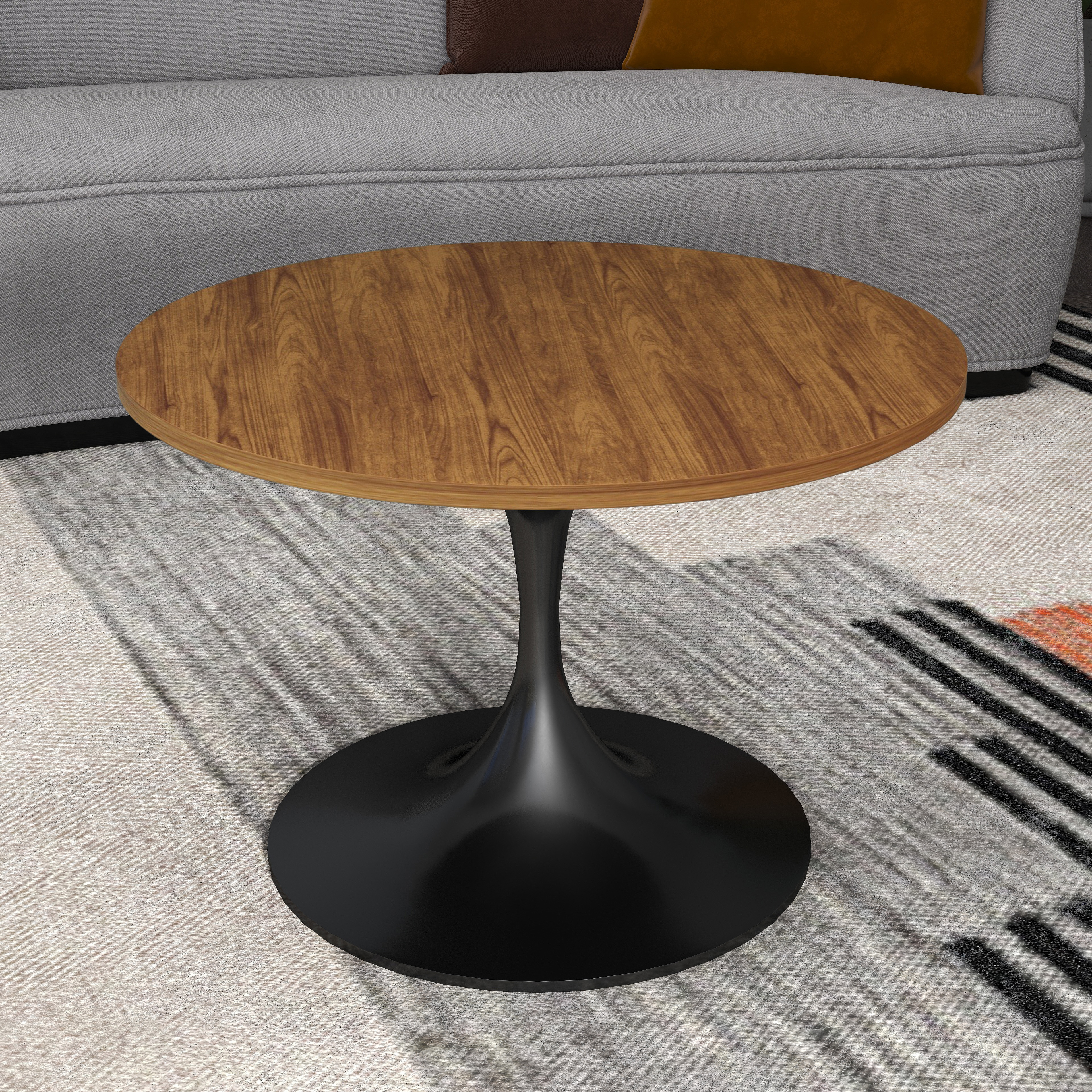 Verve Coffee Table Black base with 27" round Brown Wood MDF top