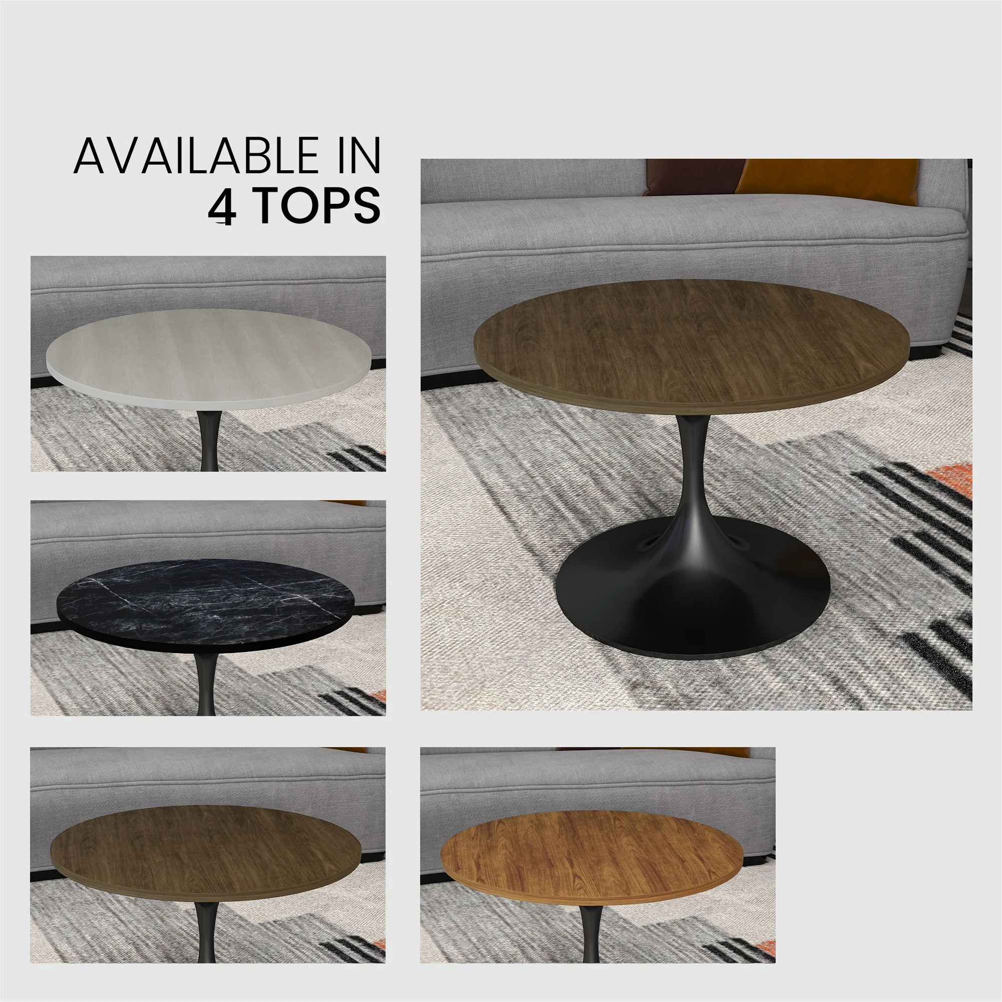Verve Coffee Table Black base with 27" round Dark Brown Wood MDF top