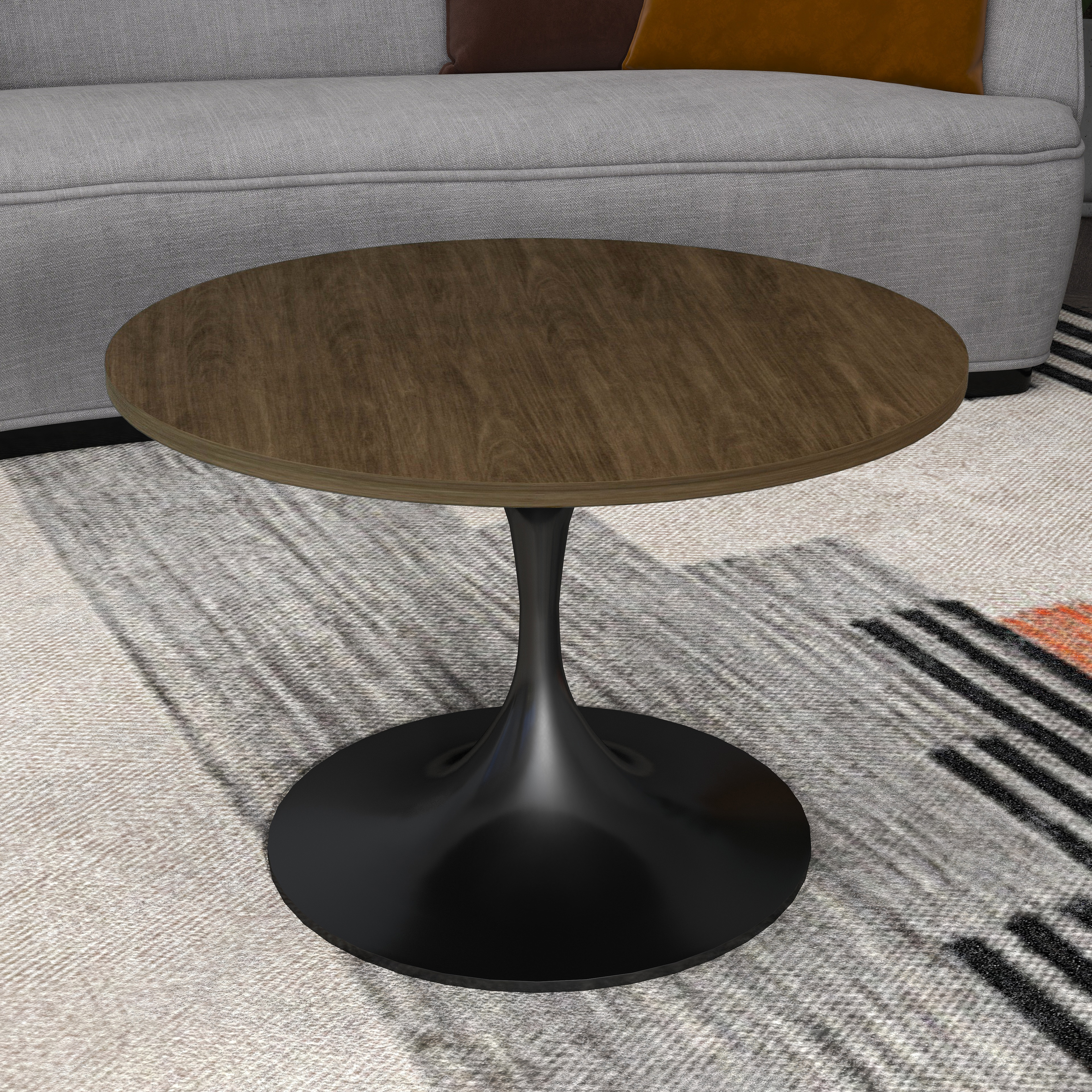 Verve Coffee Table Black base with 27" round Dark Brown Wood MDF top