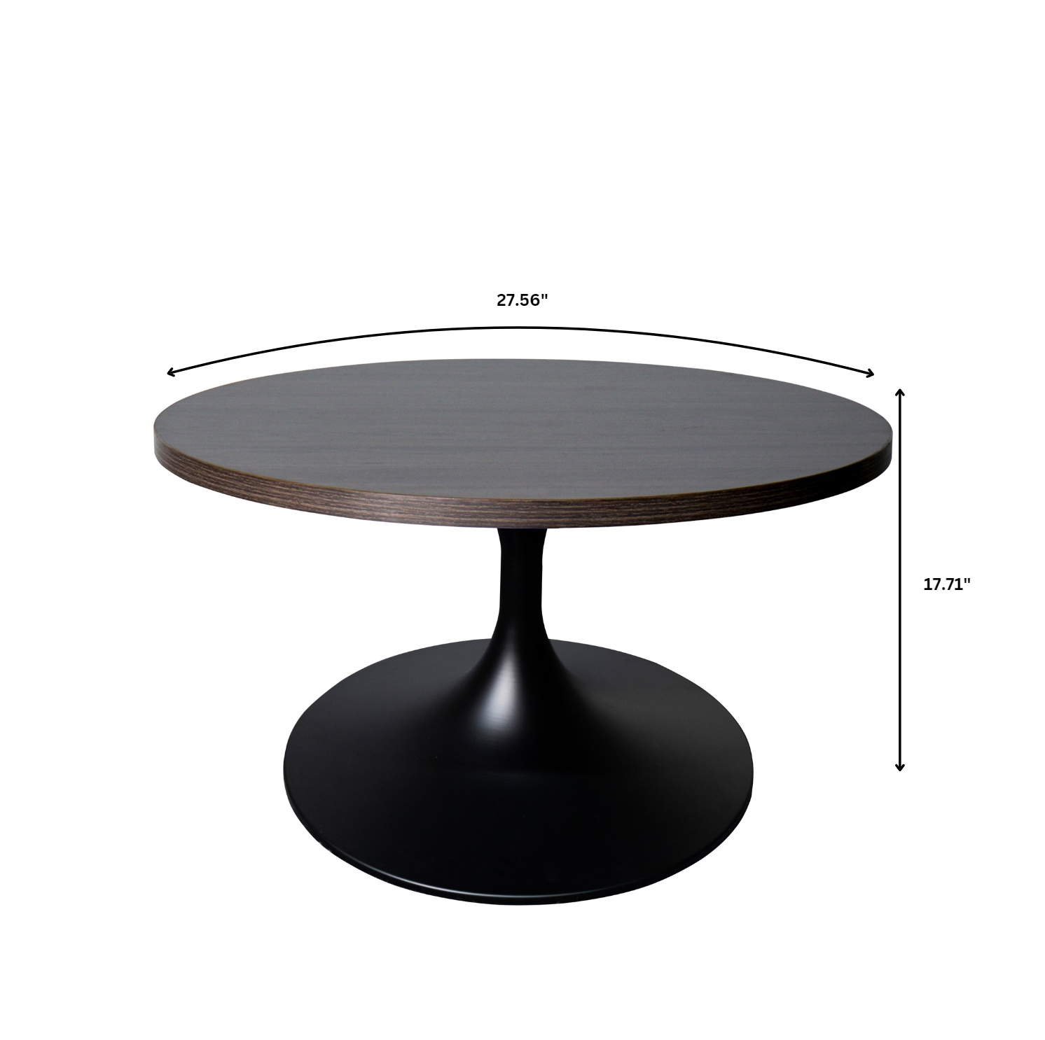Verve Coffee Table Black base with 27" round Dark Brown Wood MDF top
