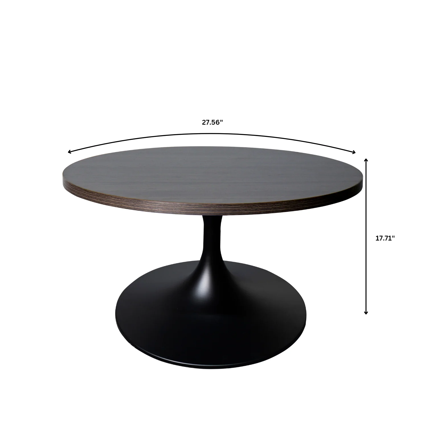 Verve Coffee Table Black base with 27" round Dark Brown Wood MDF top