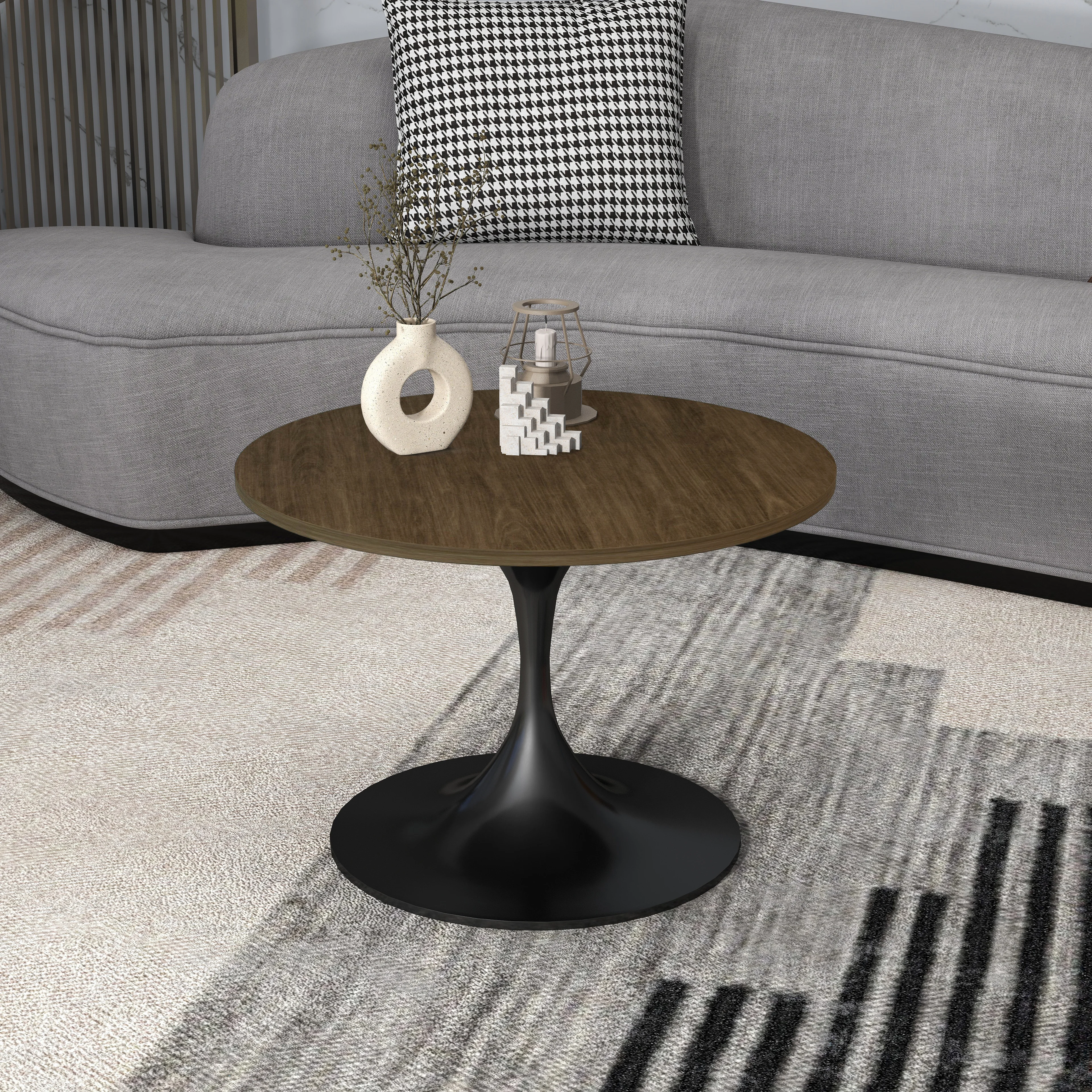 Verve Coffee Table Black base with 27" round Dark Brown Wood MDF top