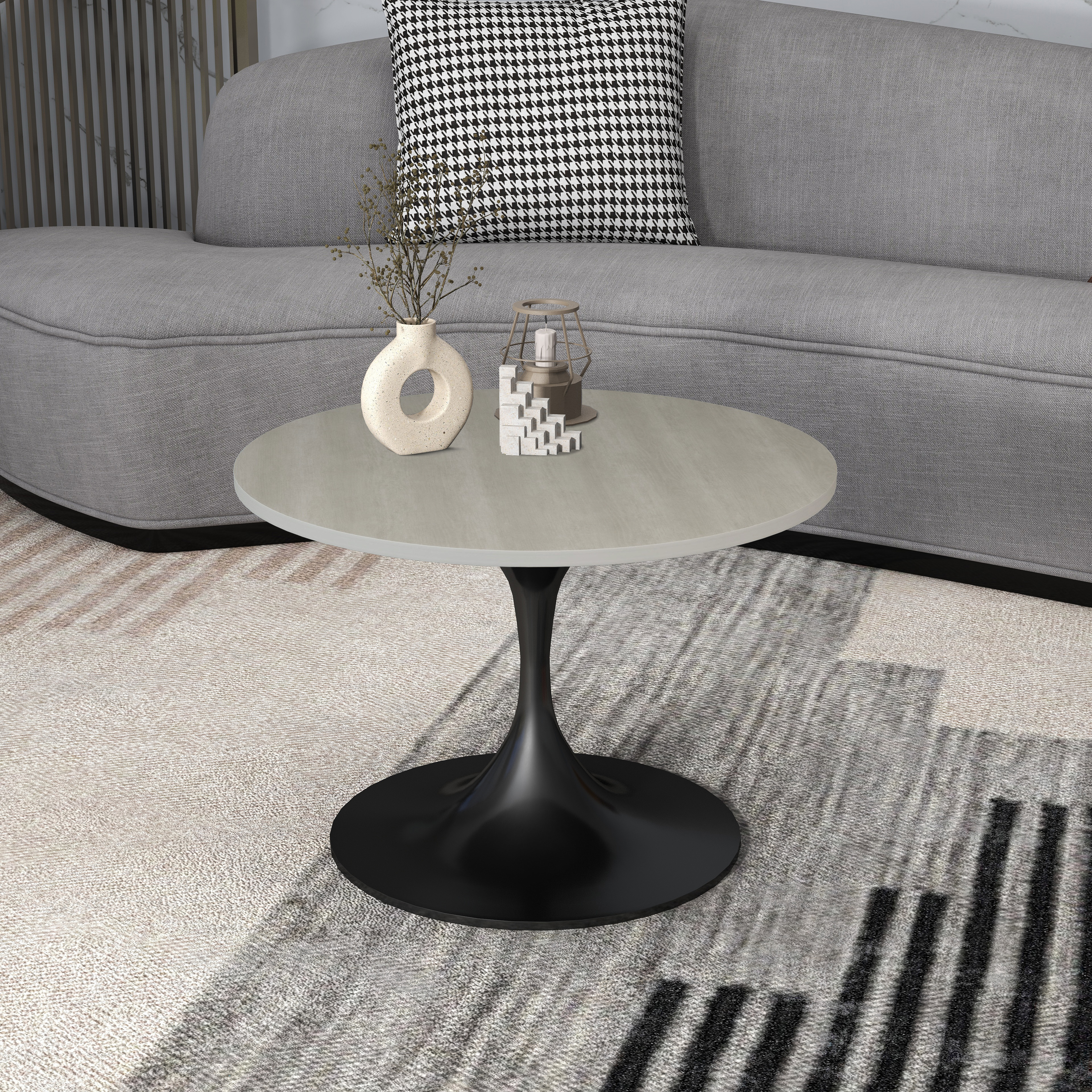 Verve Coffee Table Black base with 27" round Light Natural MDF top