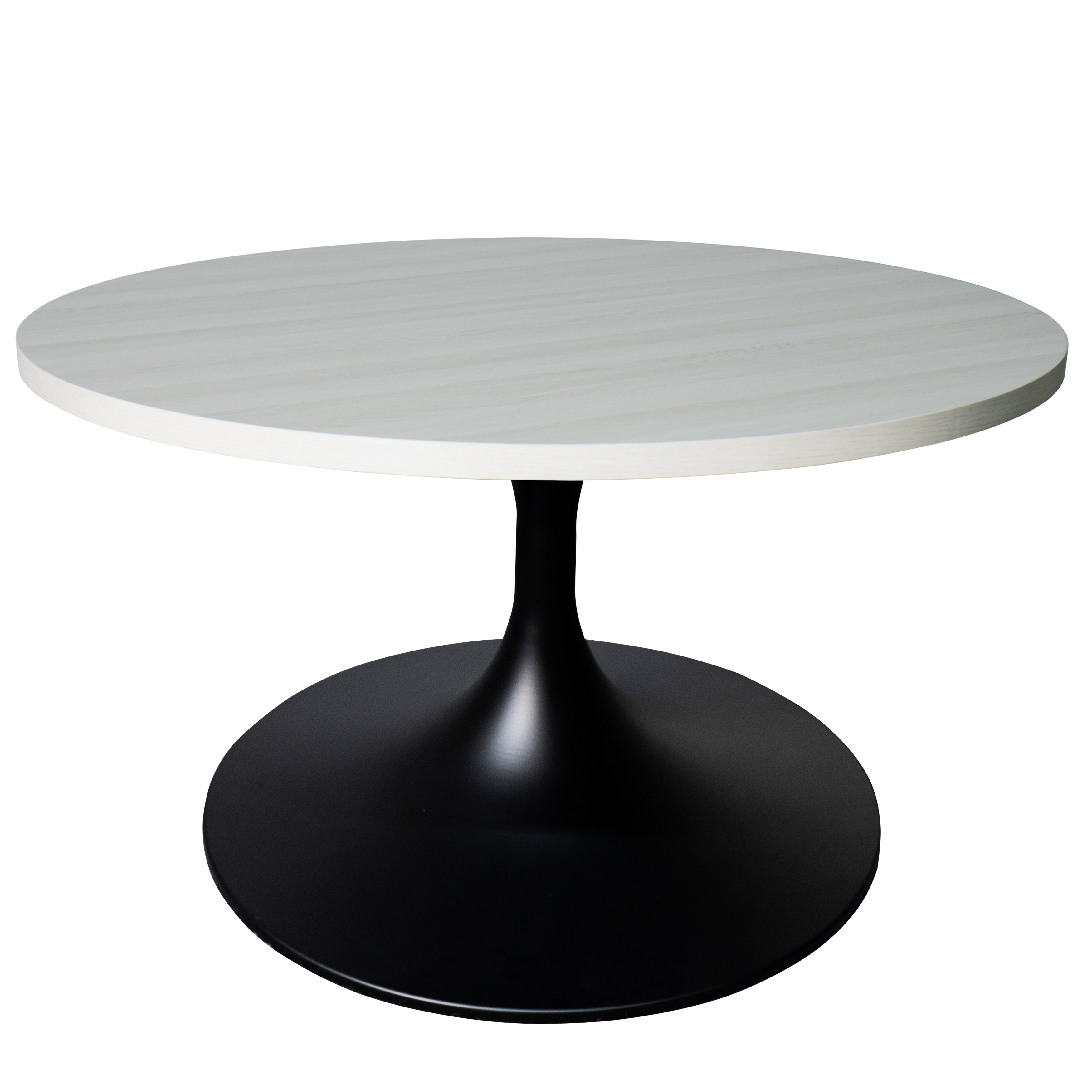 Verve Coffee Table Black base with 27" round Light Natural MDF top