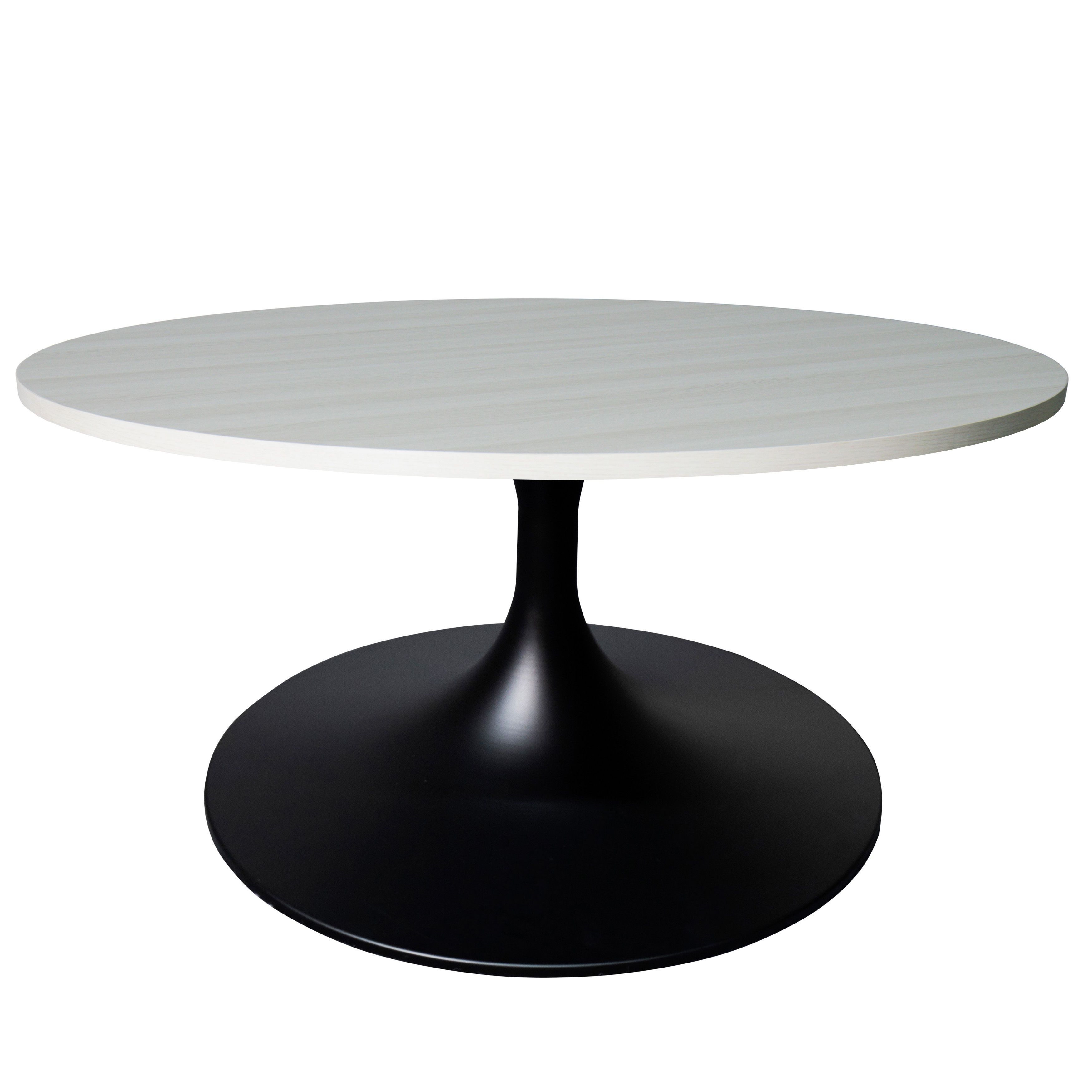 Verve Coffee Table Black base with 27" round Light Natural MDF top