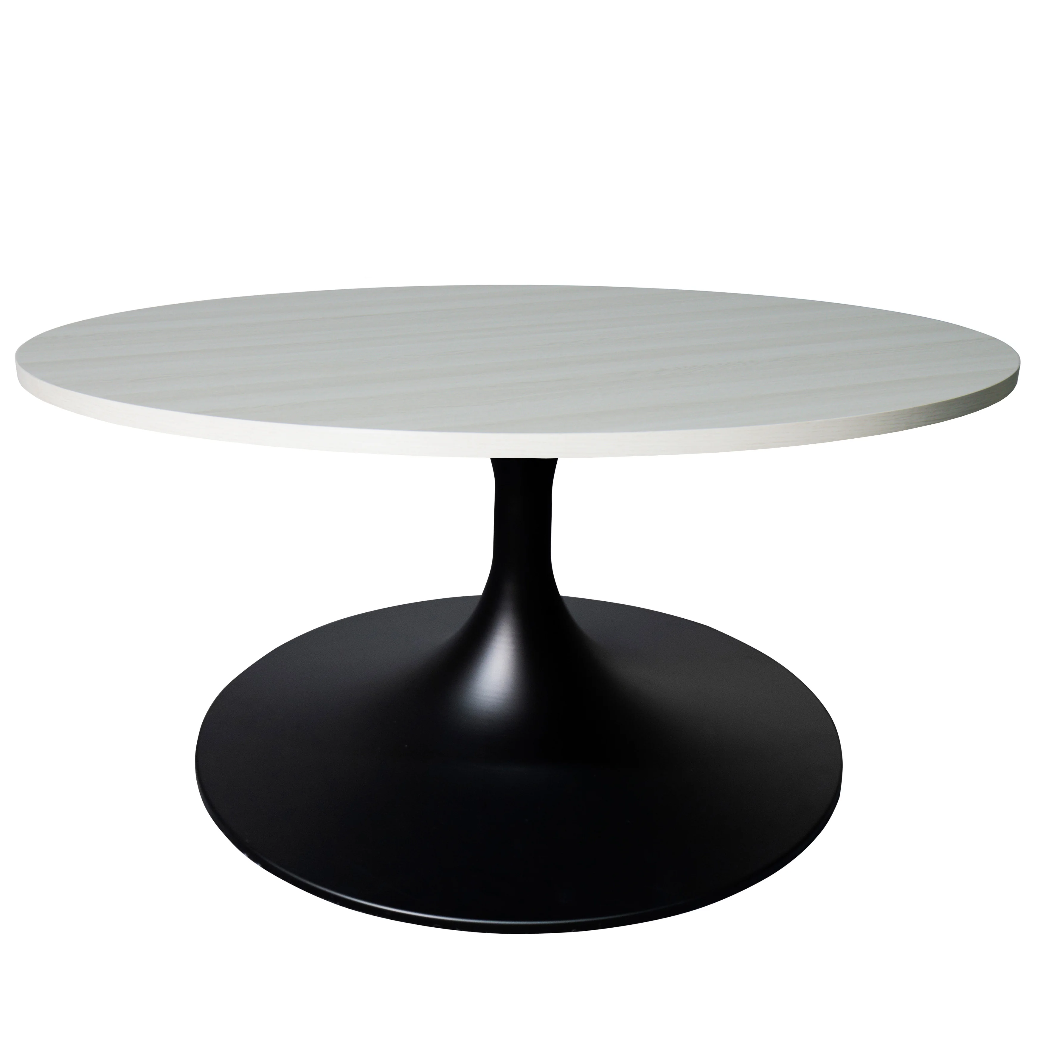 Verve Coffee Table Black base with 27" round Light Natural MDF top