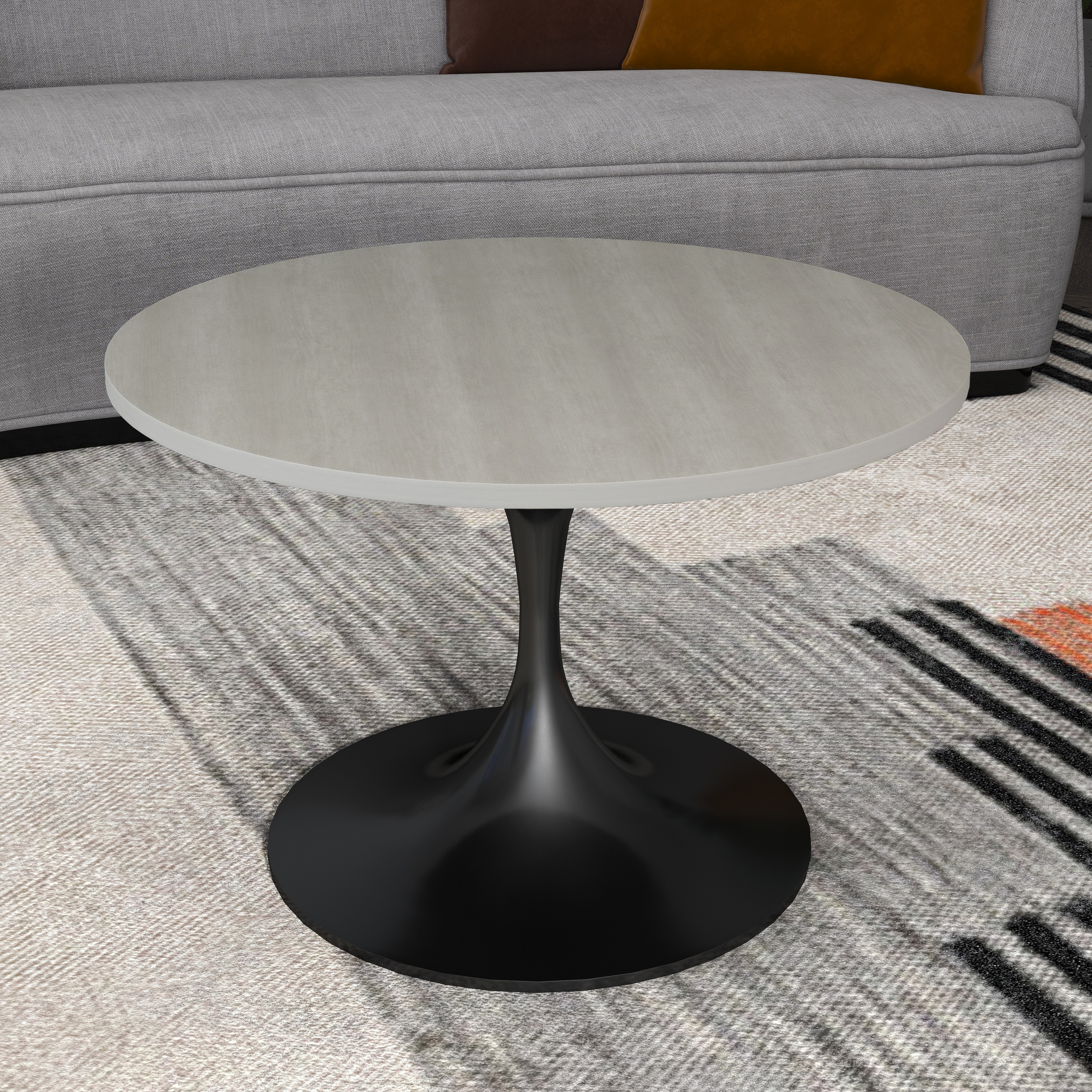 Verve Coffee Table Black base with 27" round Light Natural MDF top