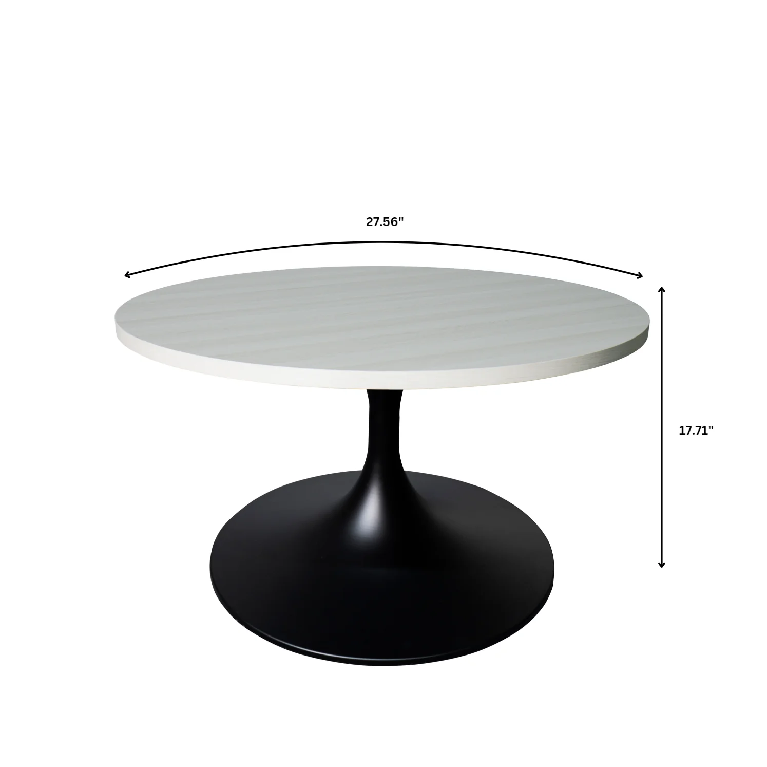 Verve Coffee Table Black base with 27" round Light Natural MDF top