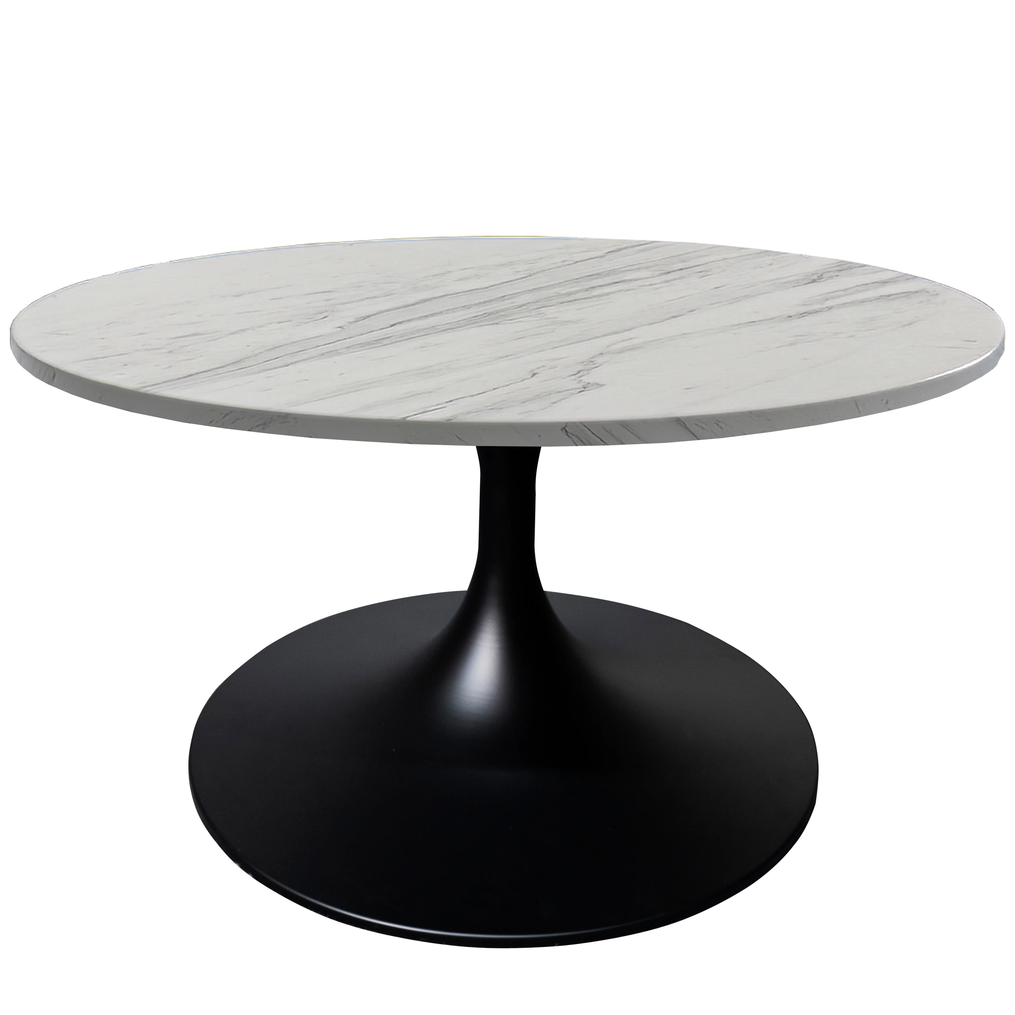 Verve Coffee Table Black base with 27" round White Marble Laminated top