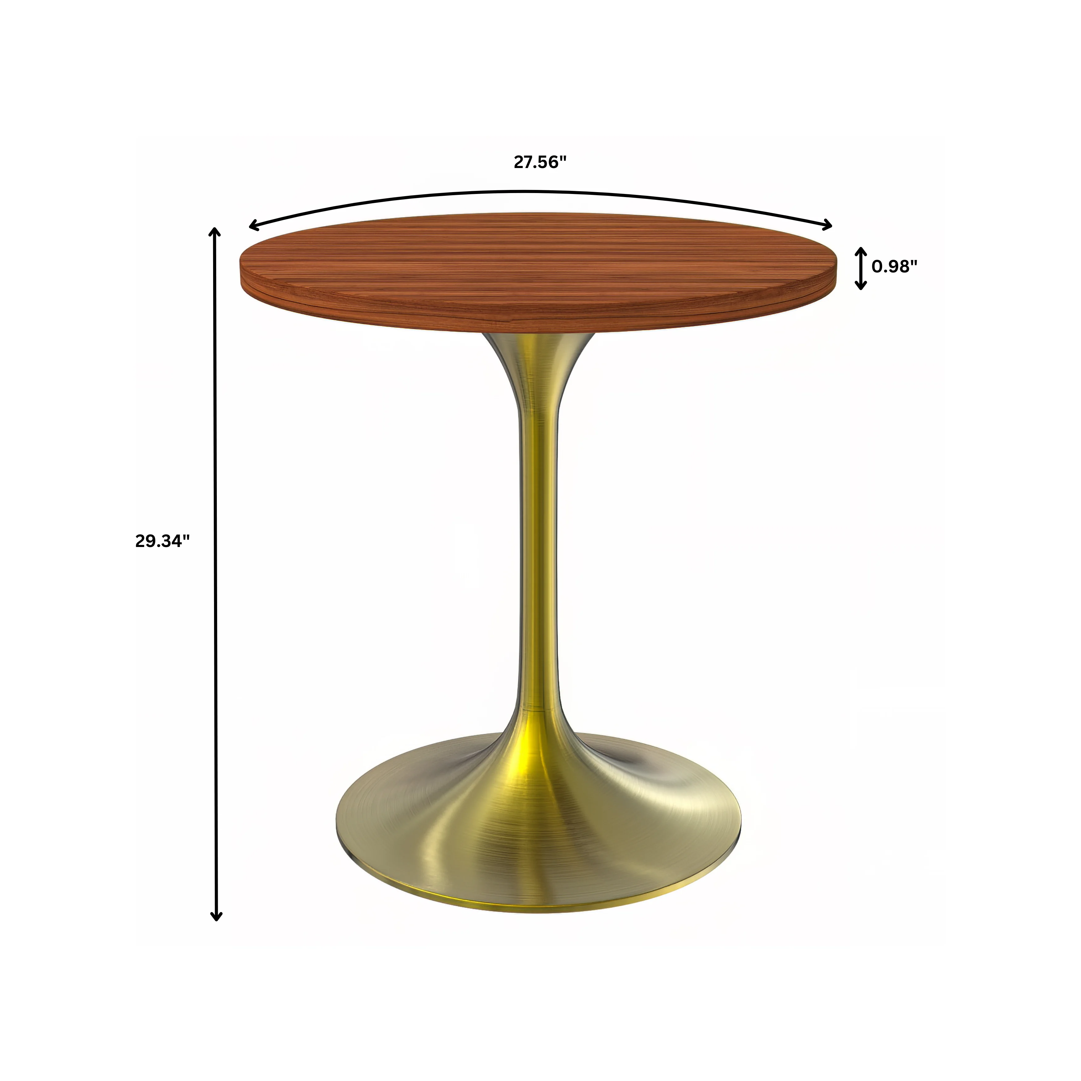 Verve Collection 27" Round Dining Table, Brushed Gold Base with Cognac Brown MDF Top