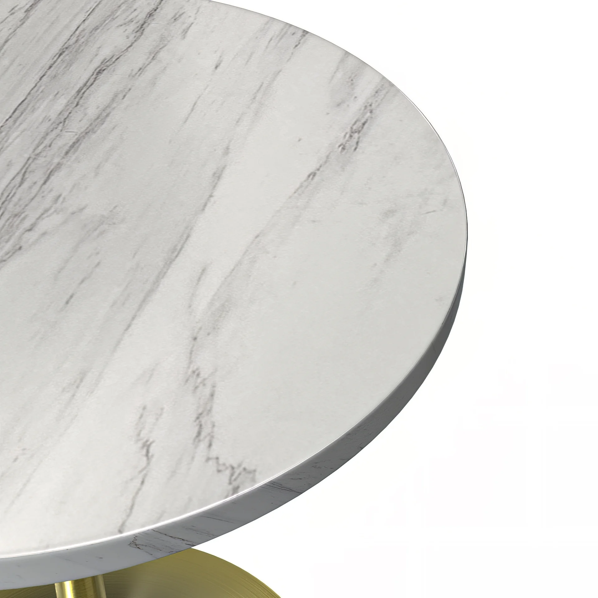 Verve Collection 27 Round Dining Table, Brushed Gold Base with Laminated White Marbleized Top