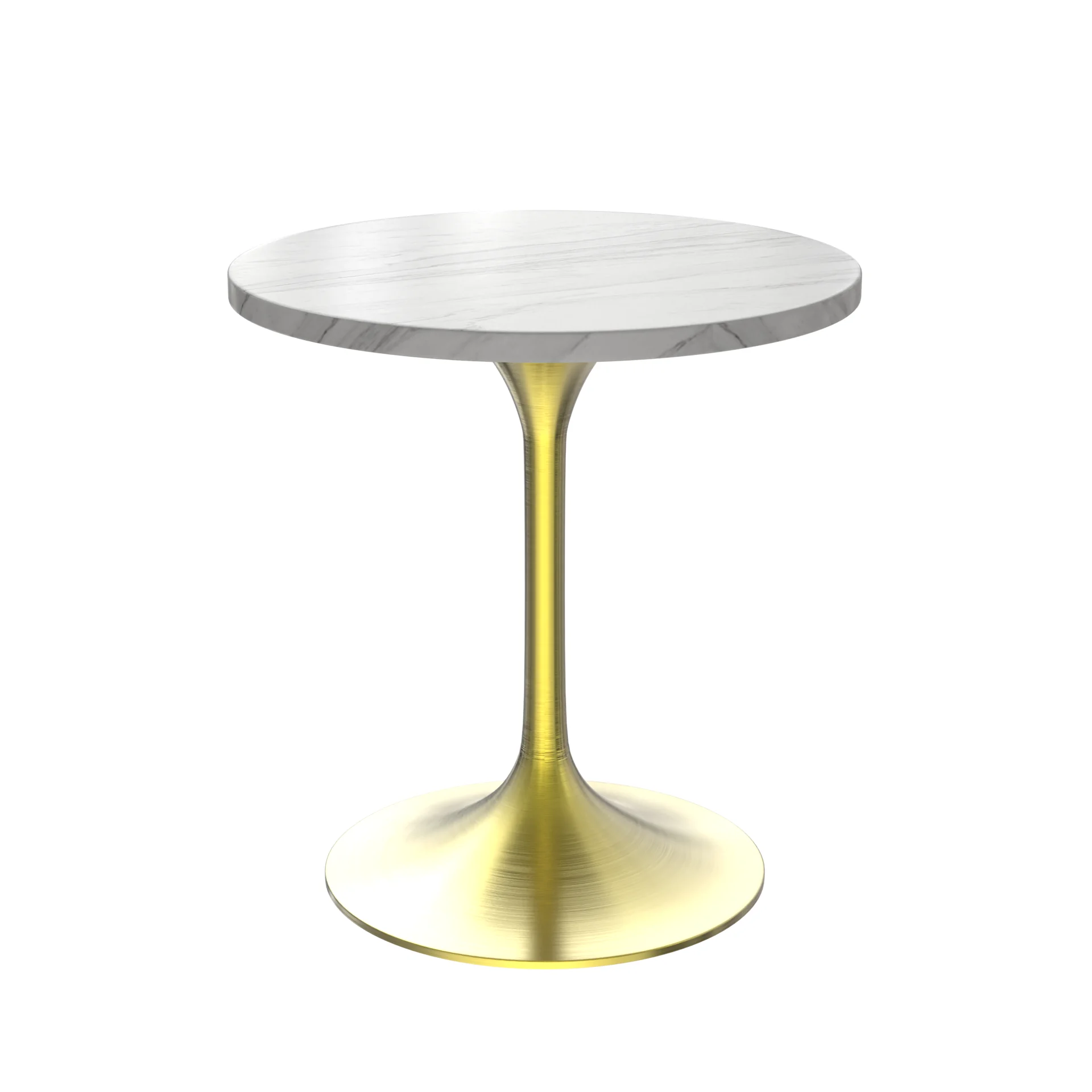 Verve Collection 27 Round Dining Table, Brushed Gold Base with Sintered Stone White Top