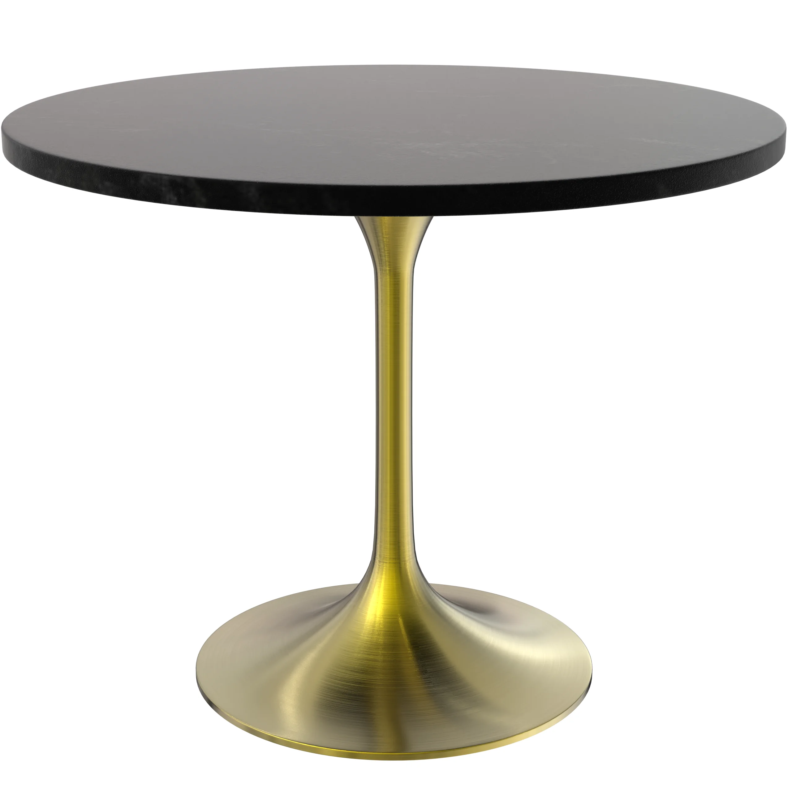 Verve Collection 36" Round Dining Table, Brushed Gold Base with Black MDF Top