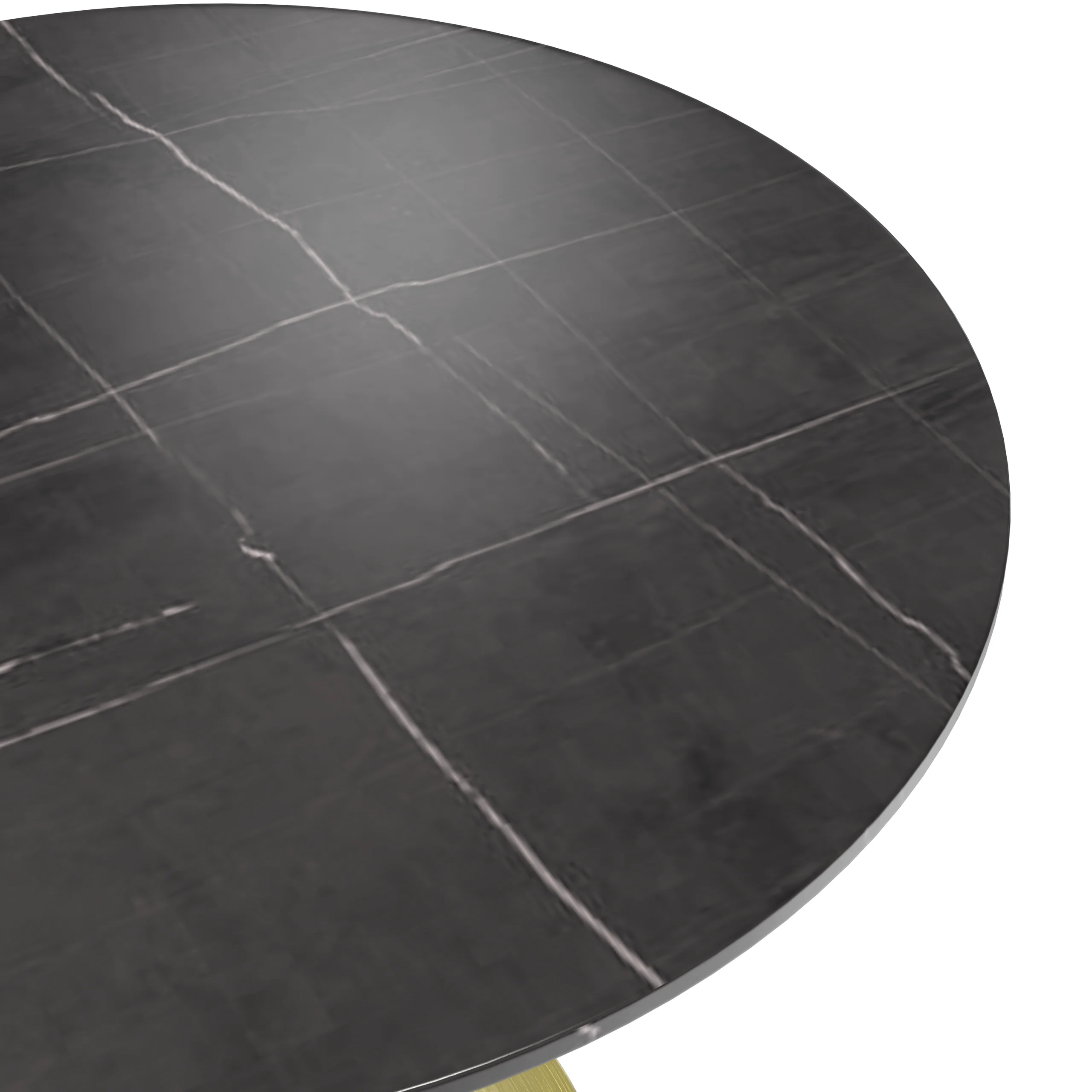 Verve Collection 36 Round Dining Table, Brushed Gold Base with Sintered Stone Black Top