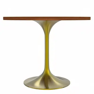 Verve Collection 36" Round Dining Table, Brushed Gold Base with Cognac Brown MDF Top