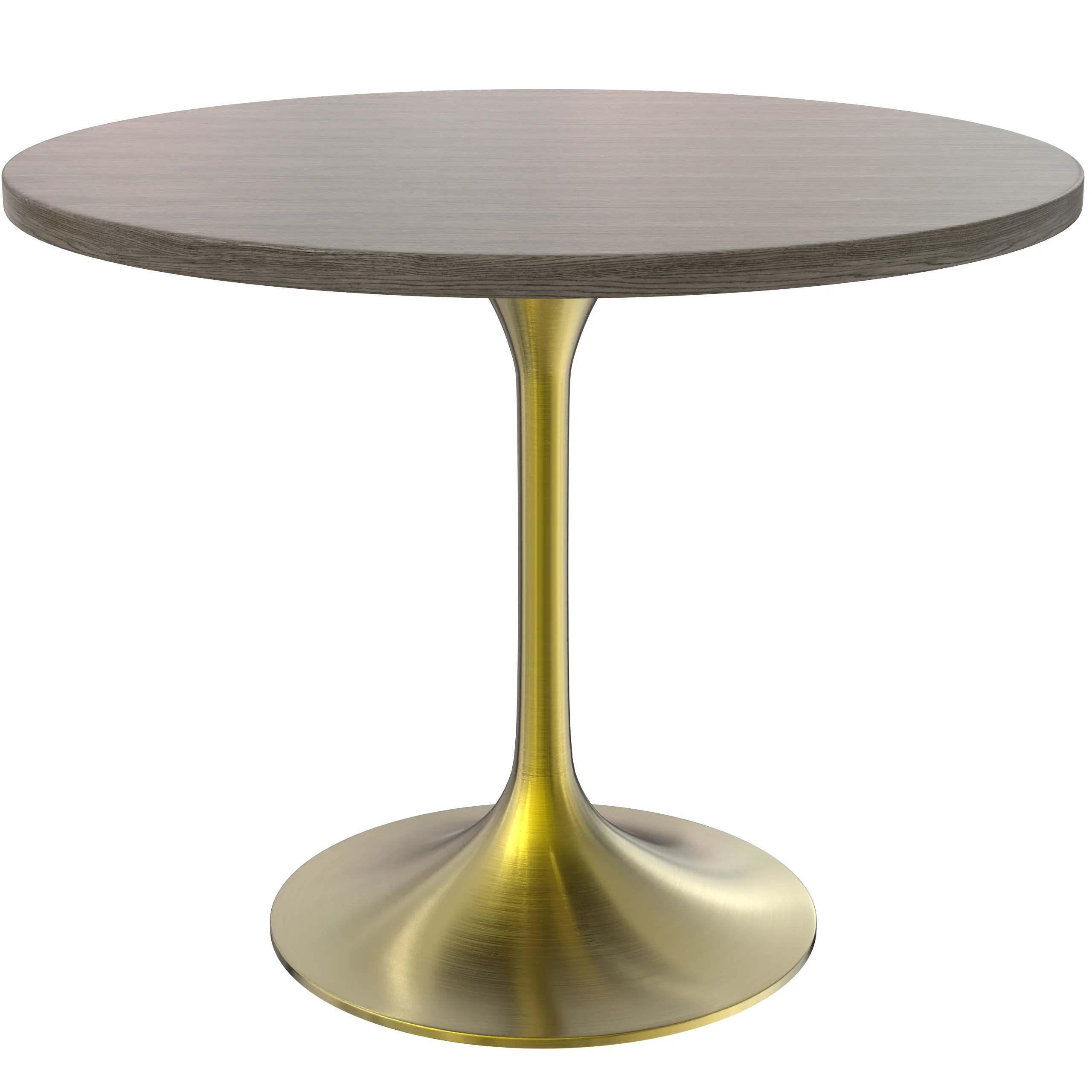 Verve Collection 36" Round Dining Table, Brushed Gold Base with Dark Maple MDF Top