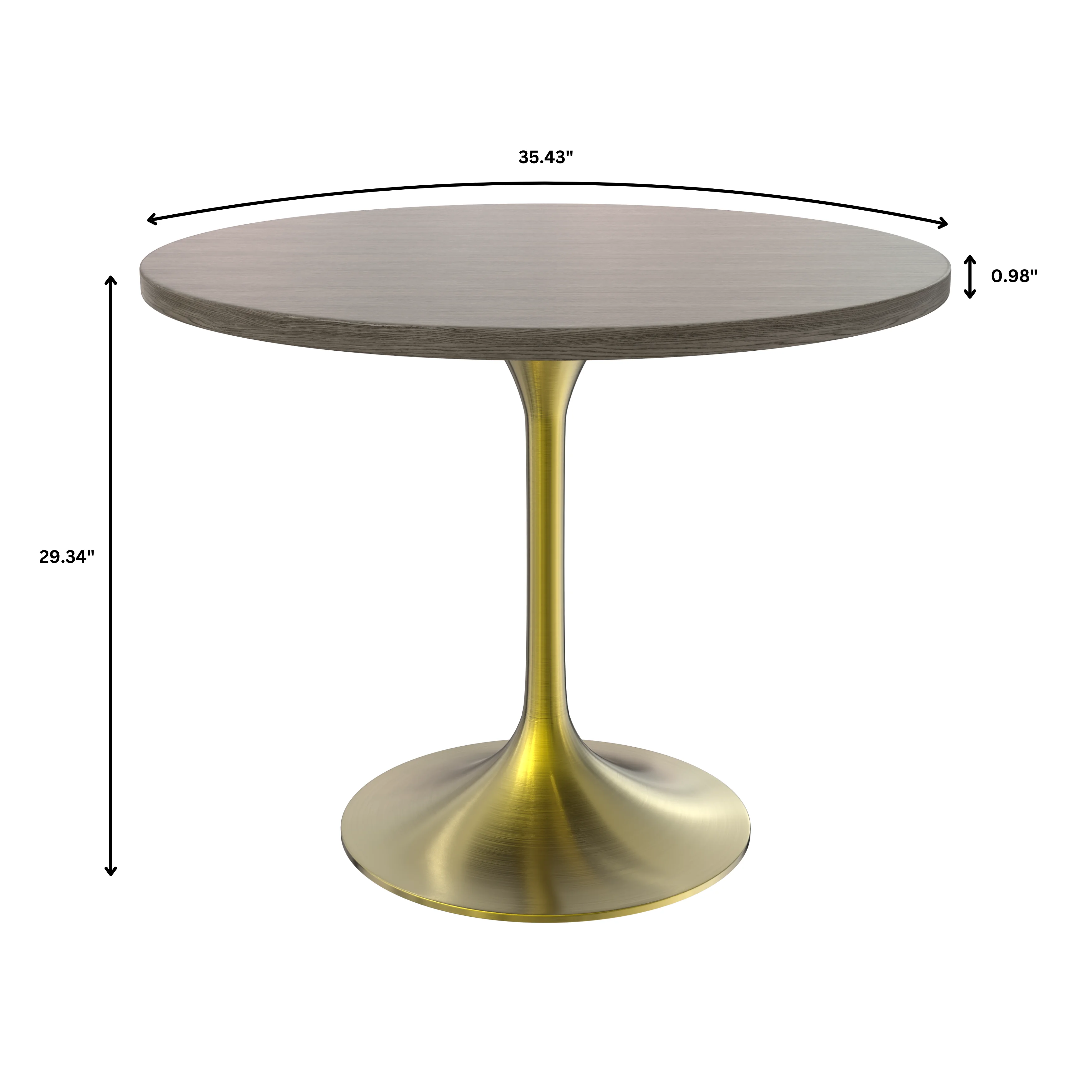 Verve Collection 36" Round Dining Table, Brushed Gold Base with Dark Maple MDF Top