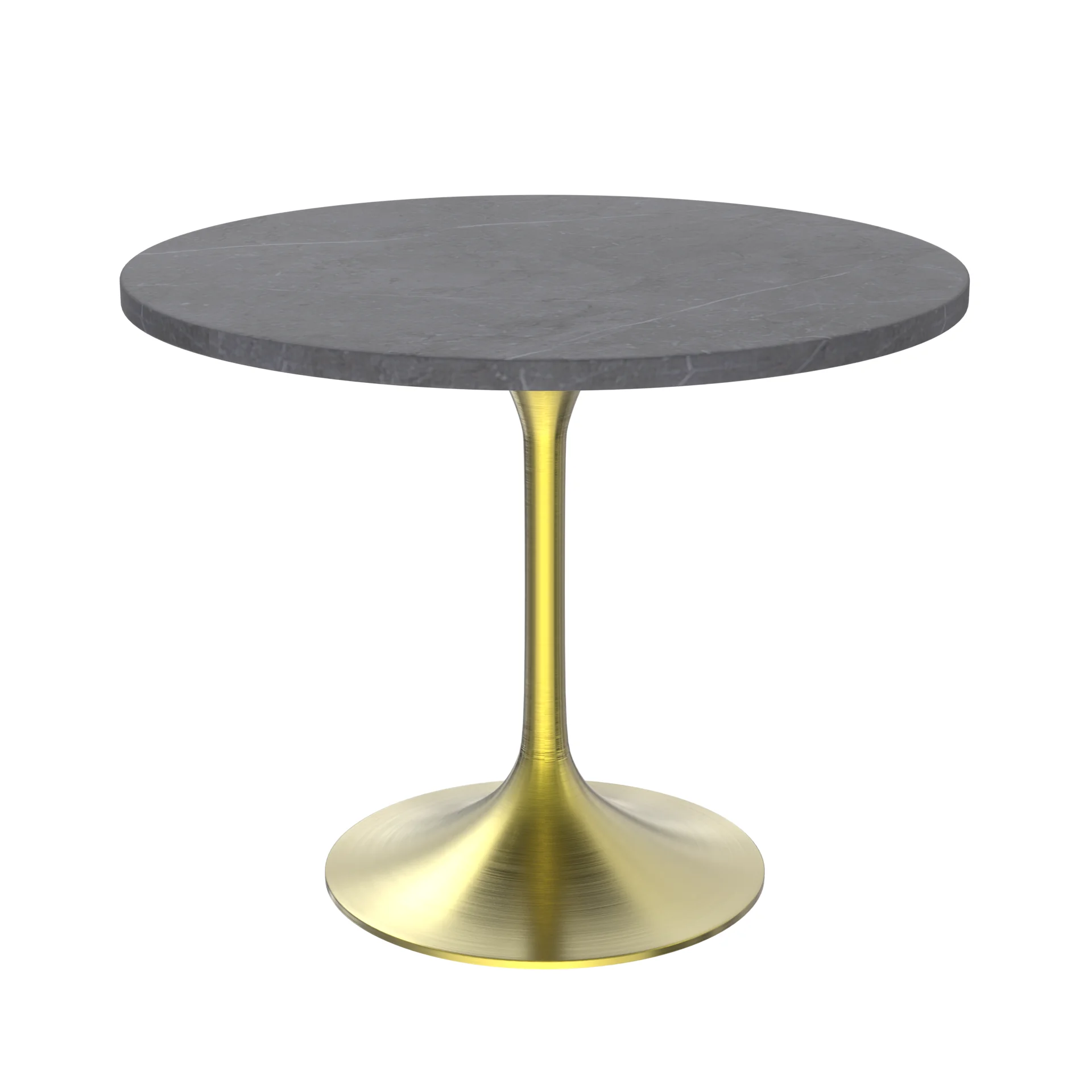Verve Collection 36 Round Dining Table, Brushed Gold Base with Sintered Stone Grey Top