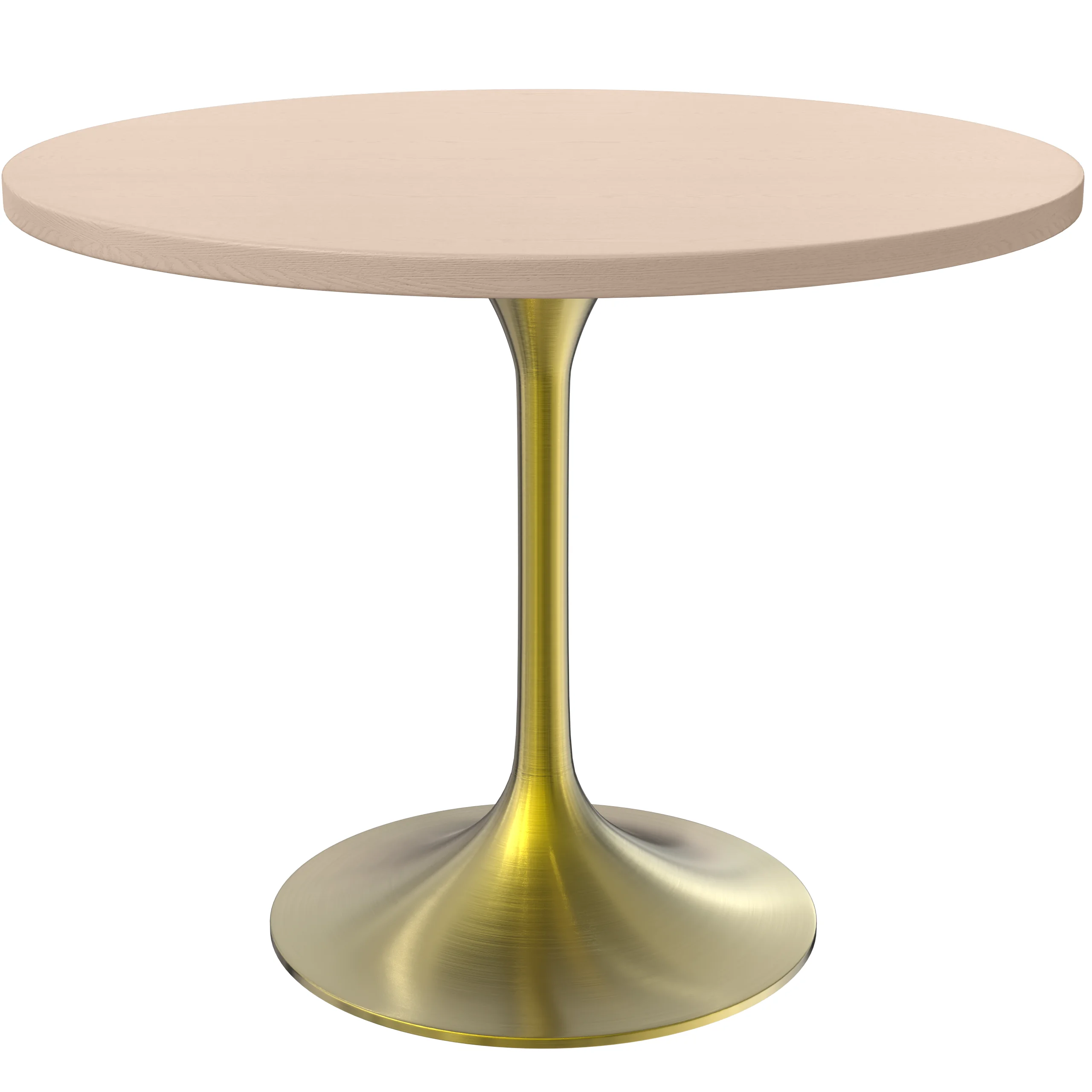 Verve Collection 36" Round Dining Table, Brushed Gold Base with Light Natural Wood MDF Top