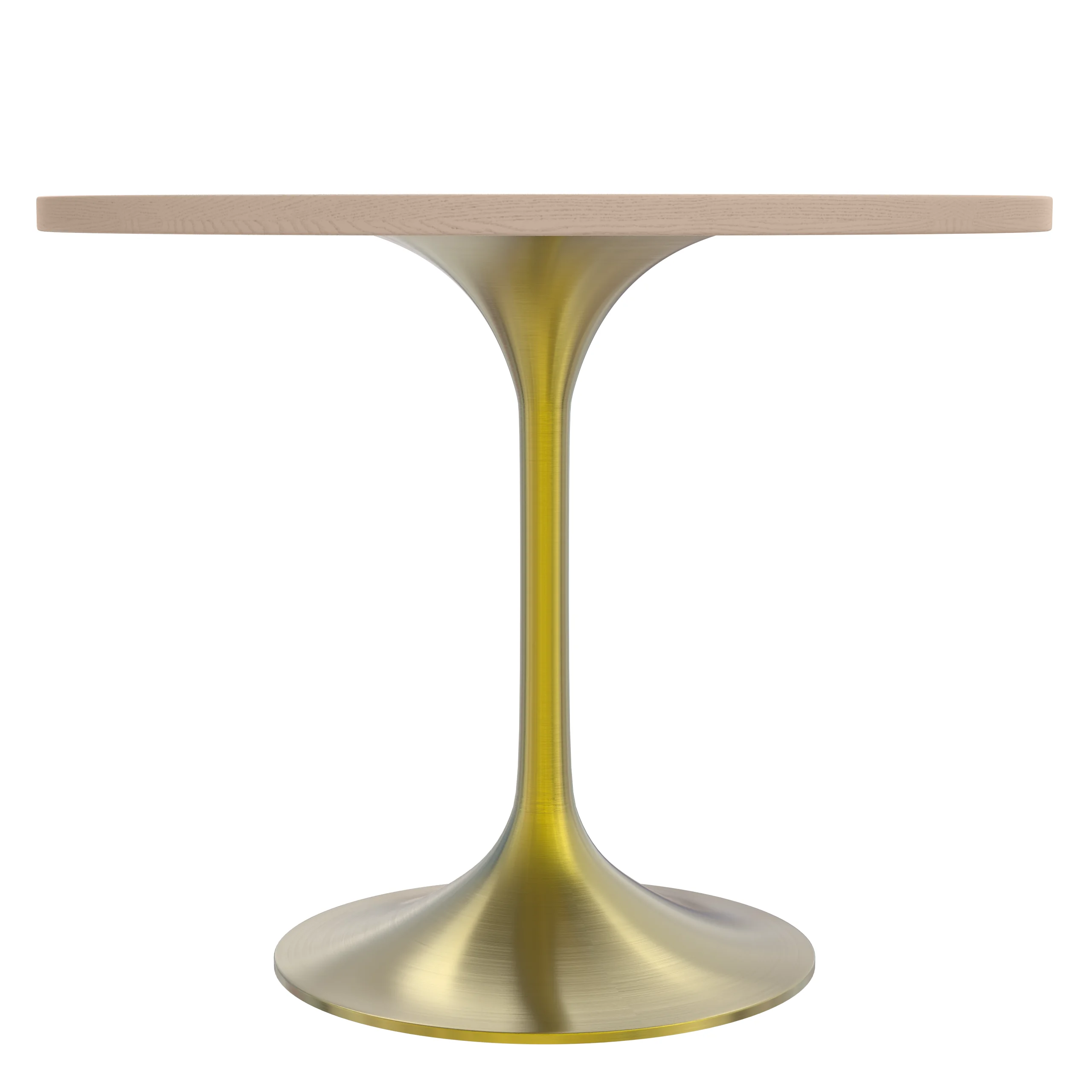 Verve Collection 36" Round Dining Table, Brushed Gold Base with Light Natural Wood MDF Top