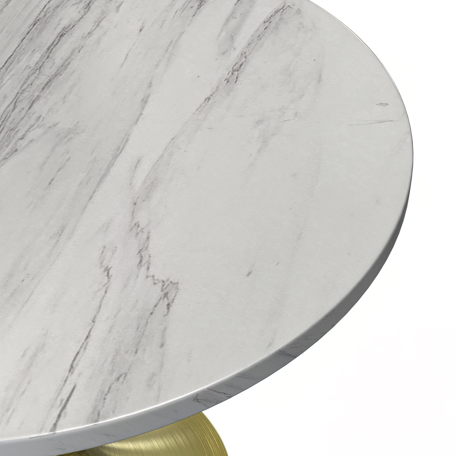 Verve Collection 36 Round Dining Table, Brushed Gold Base with Laminated White Marbleized Top