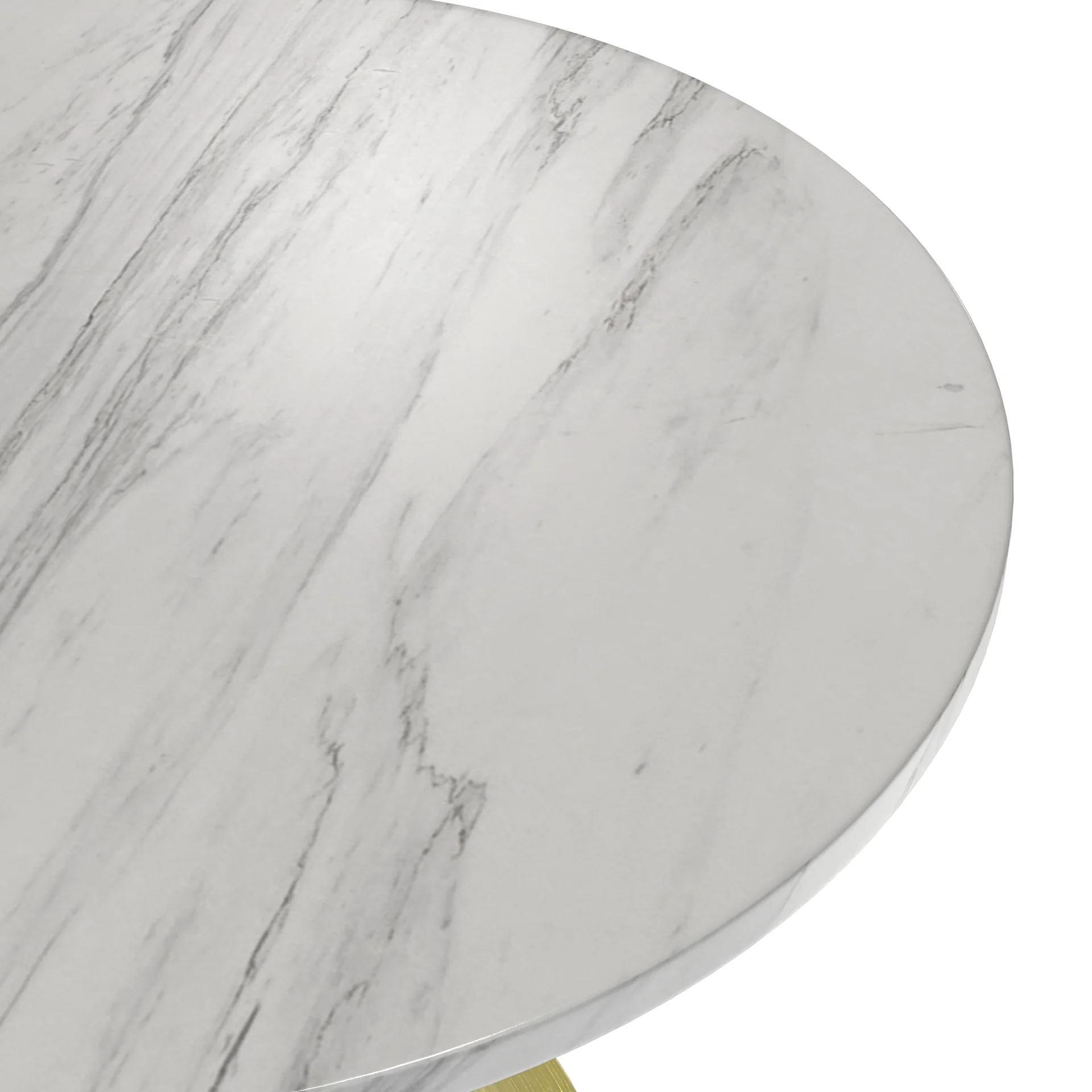 Verve Collection 36 Round Dining Table, Brushed Gold Base with Sintered Stone White Top