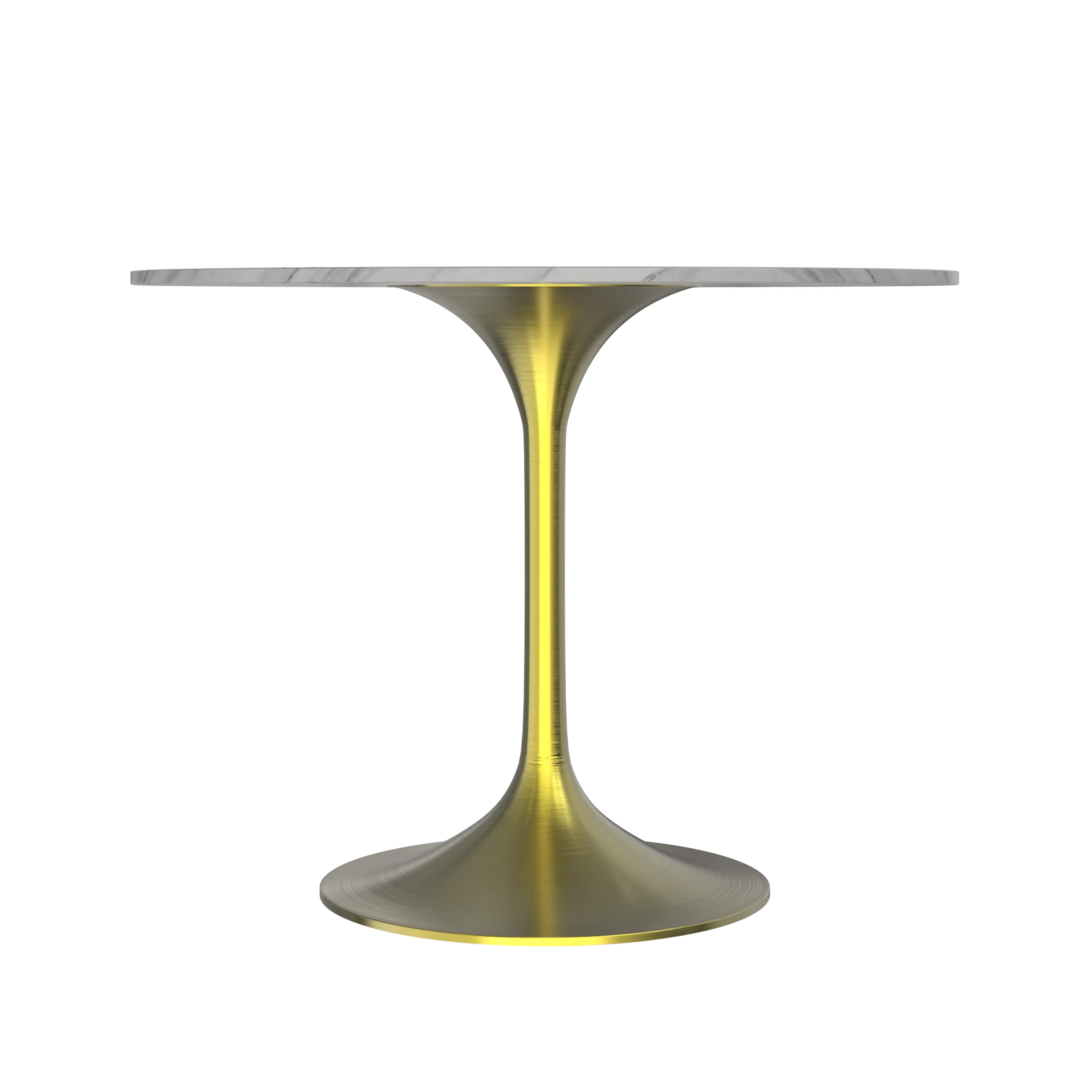 Verve Collection 36 Round Dining Table, Brushed Gold Base with Sintered Stone White Top