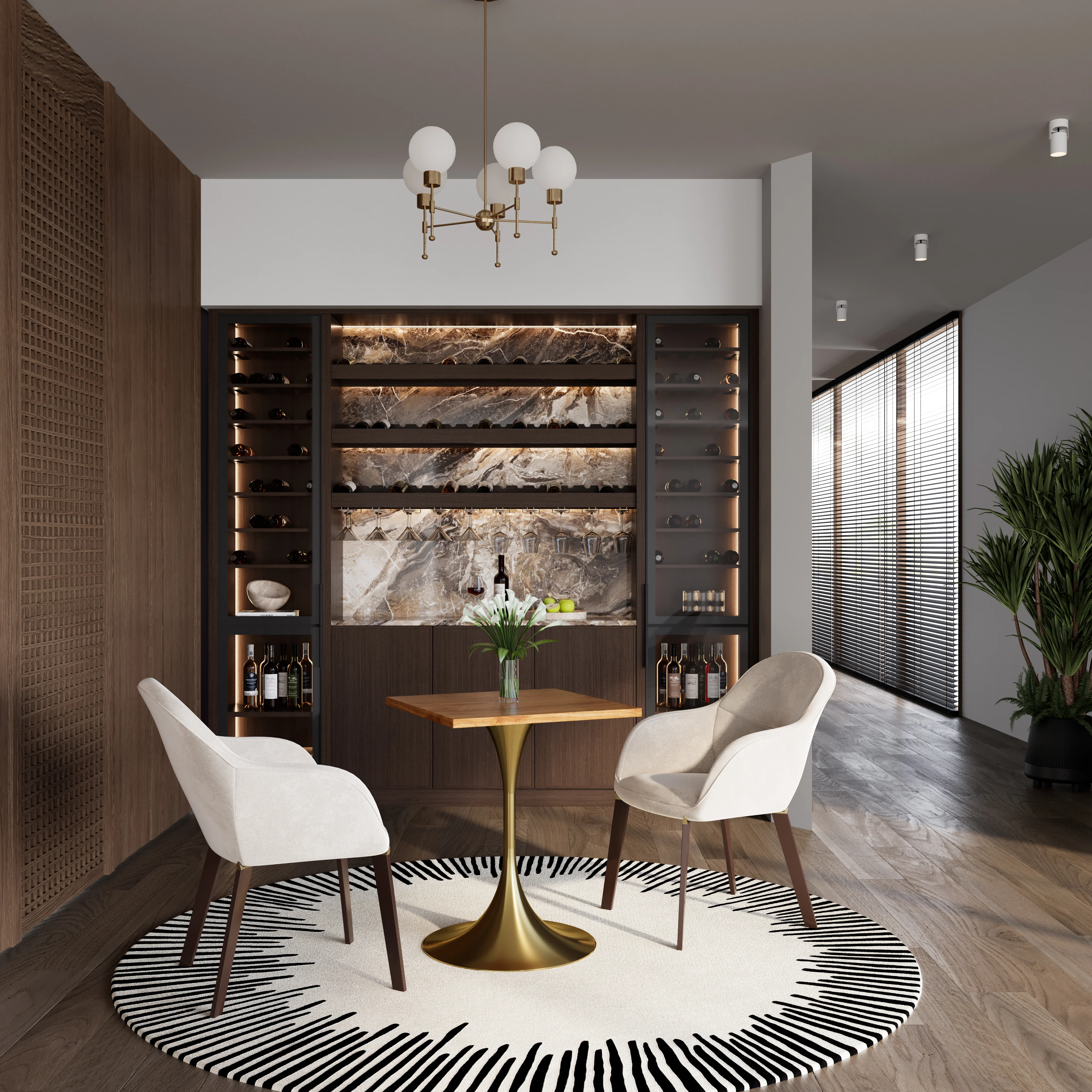 Verve Collection 24 Square Dining Table, Brushed Gold Base with Cognac Brown MDF Top