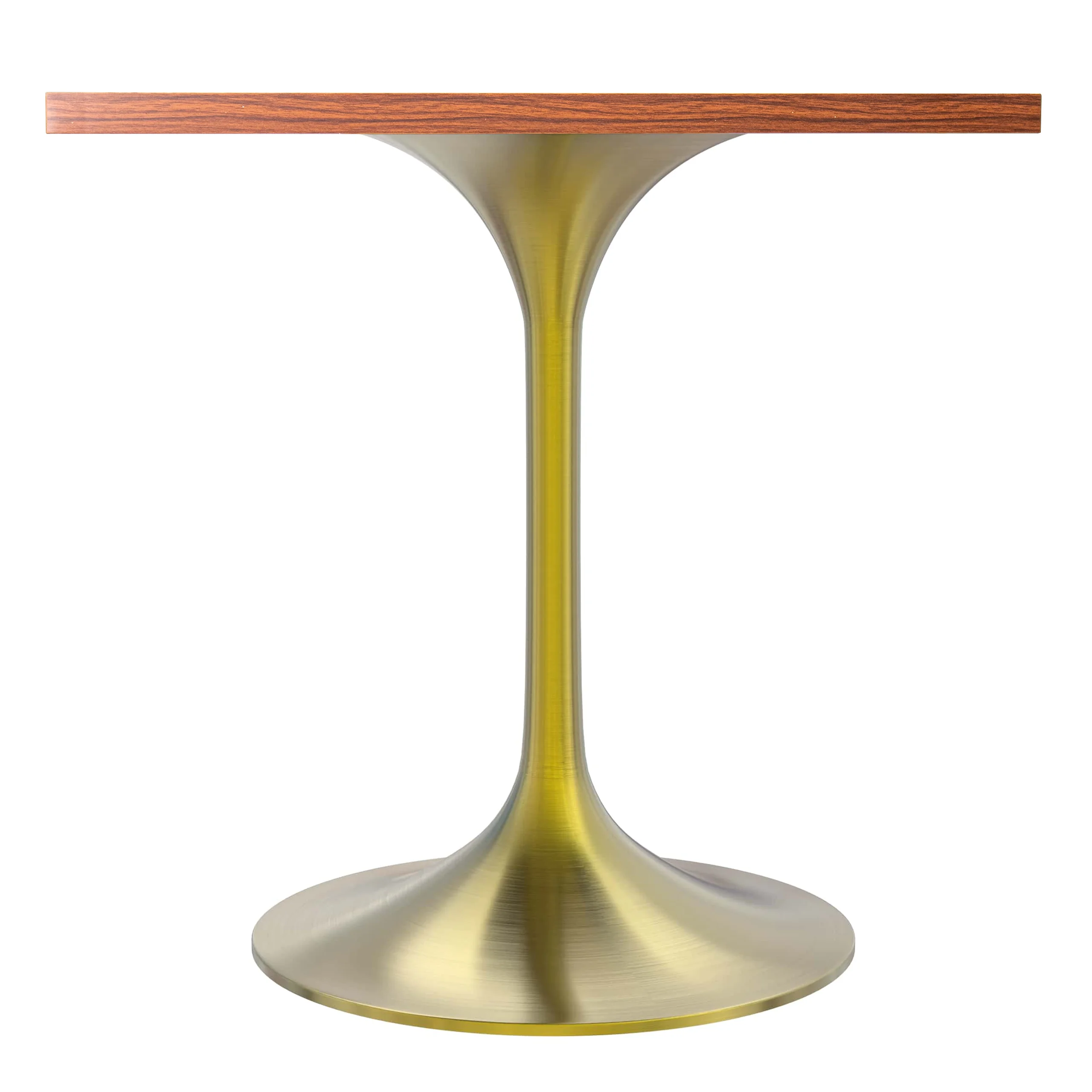 Verve Collection 24 Square Dining Table, Brushed Gold Base with Cognac Brown MDF Top
