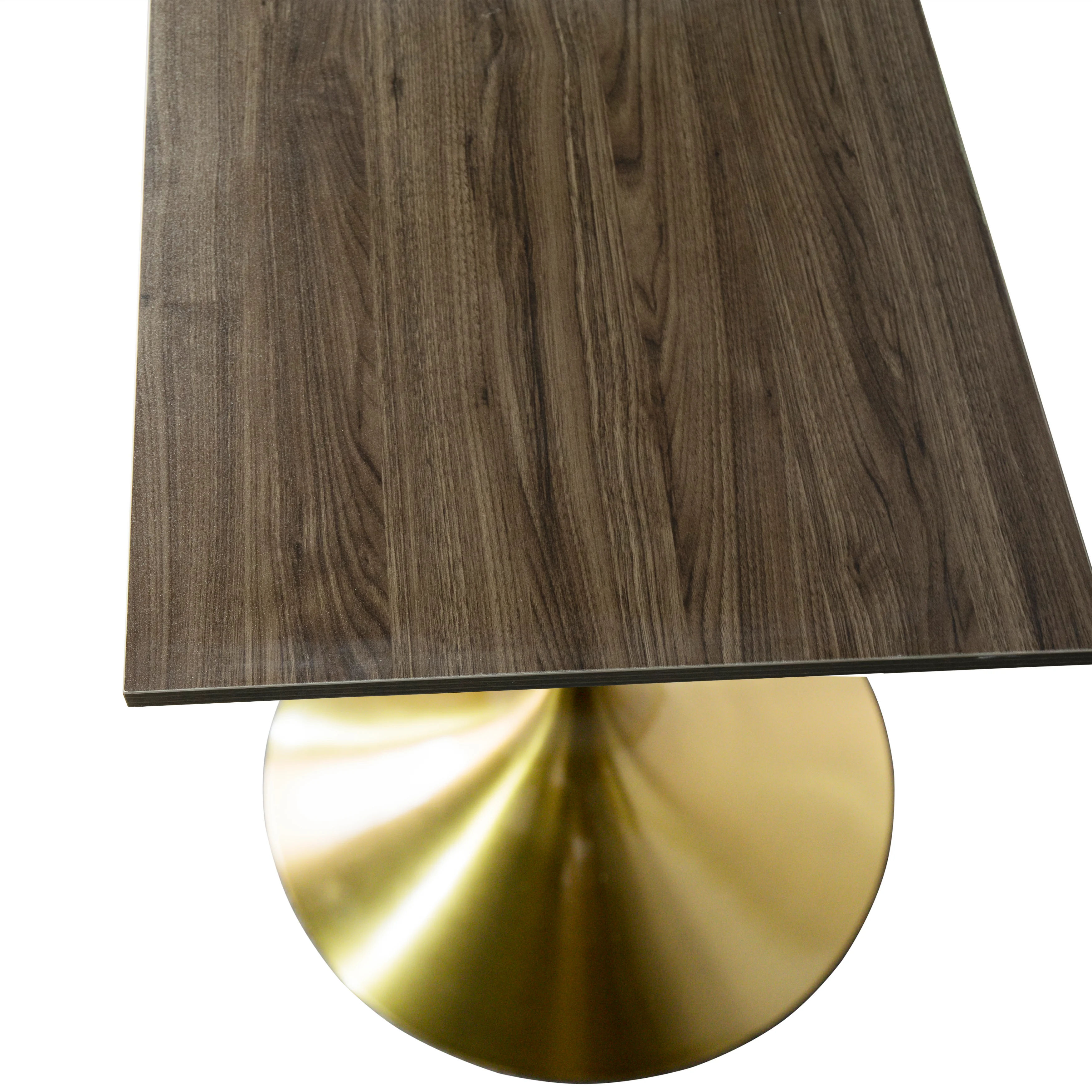 Verve Collection 24 Square Dining Table, Brushed Gold Base with Dark Maple MDF Top