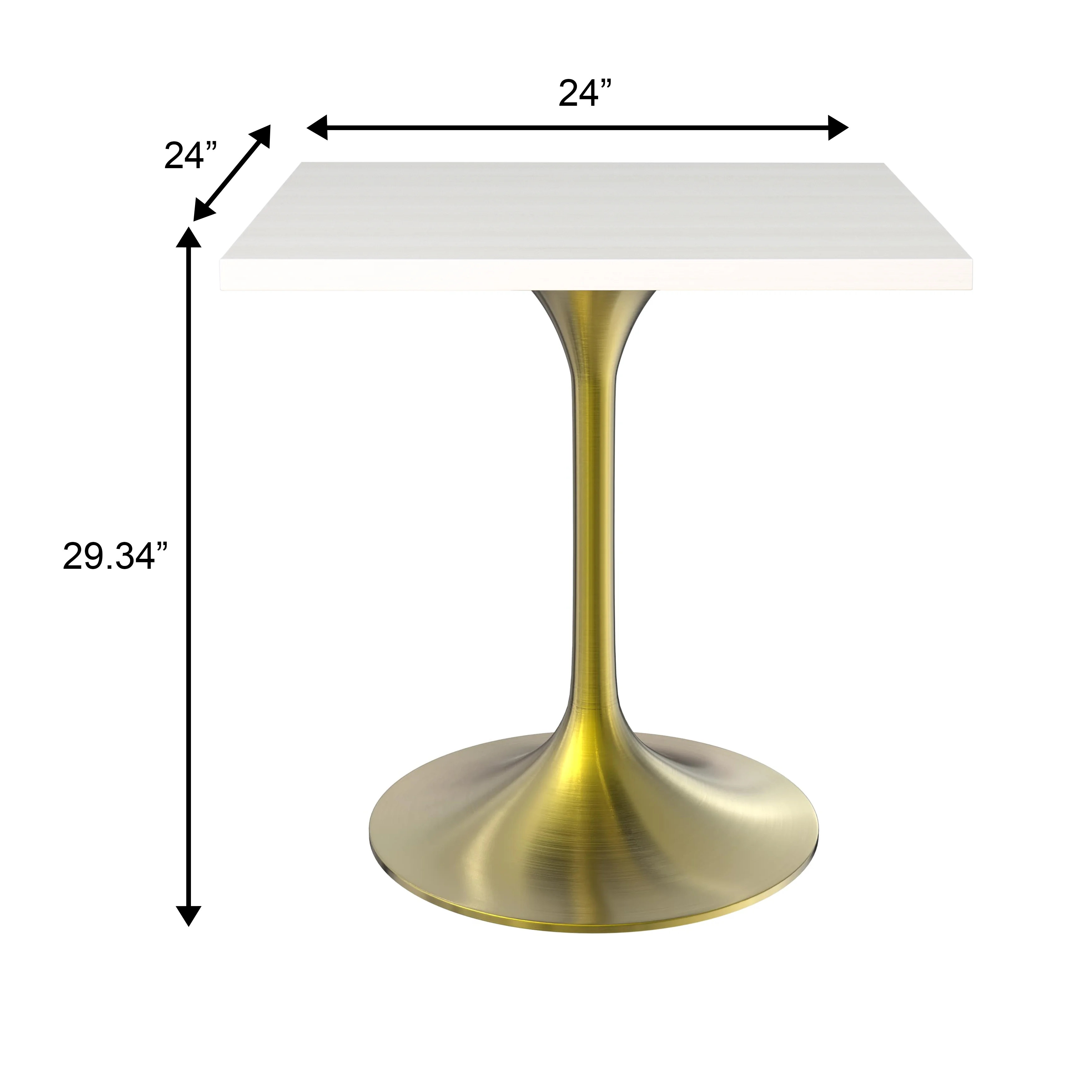 Verve Collection 24 Square Dining Table, Brushed Gold Base with Light Natural Wood MDF Top
