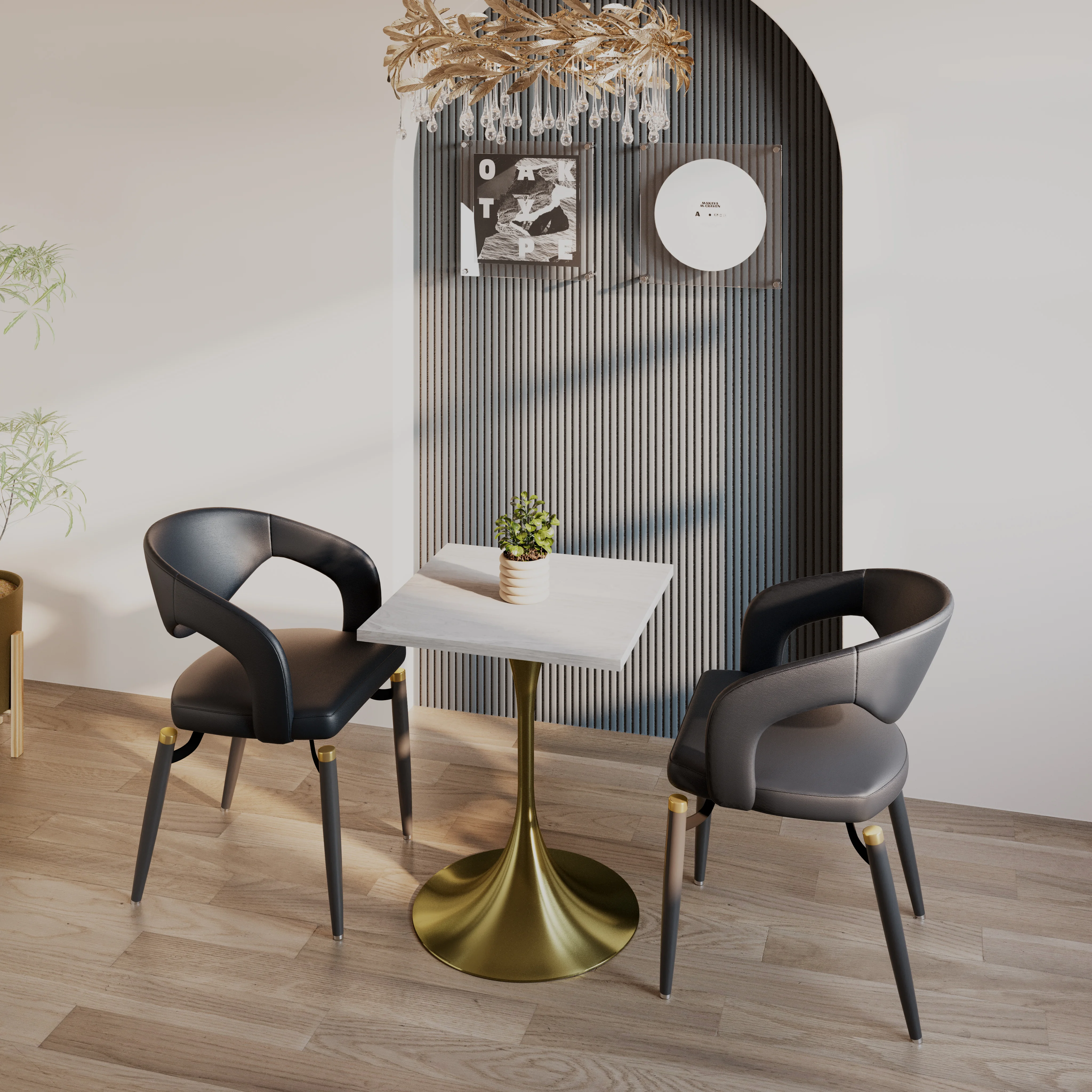 Verve Collection 24 Square Dining Table, Brushed Gold Base with Light Natural Wood MDF Top