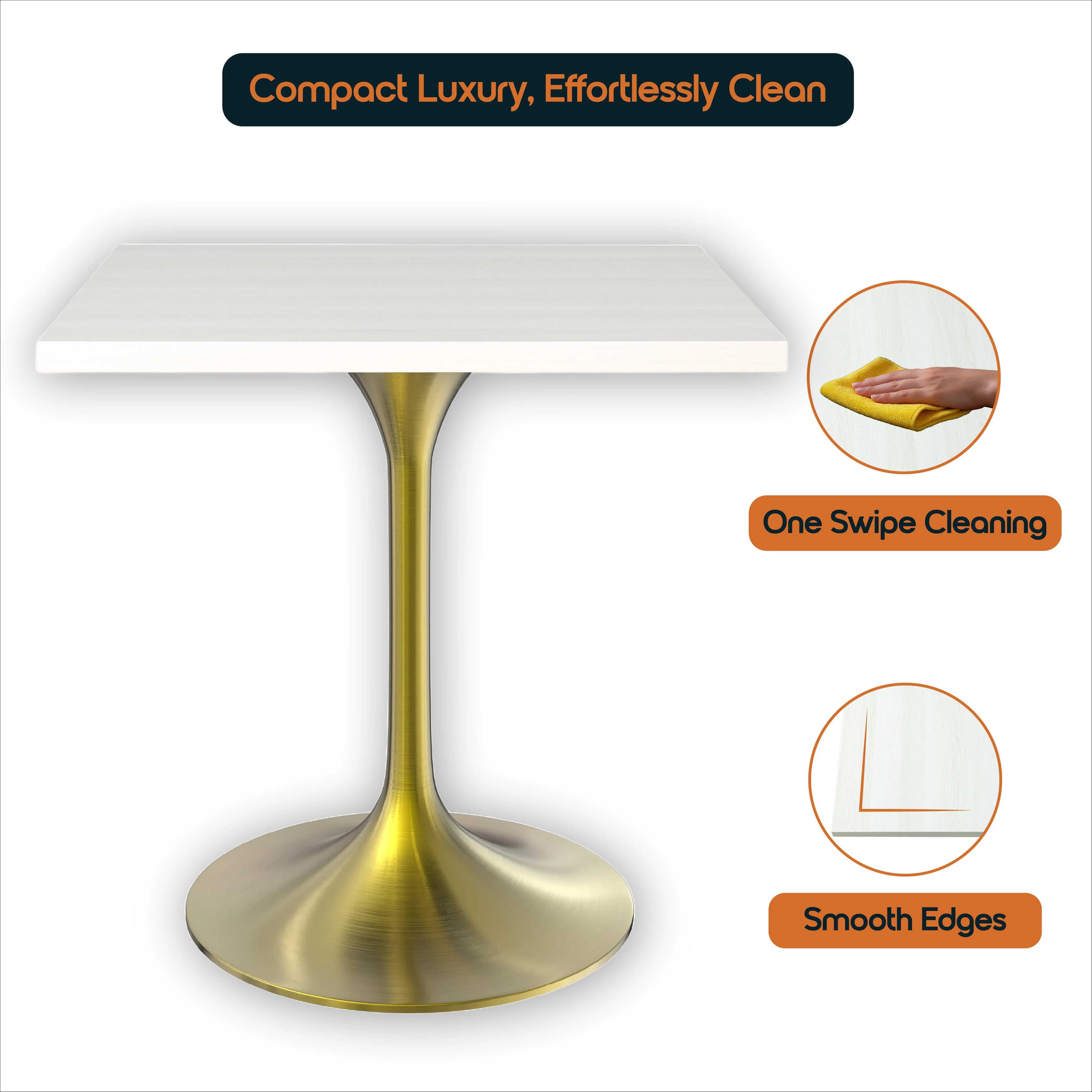 Verve Collection 24 Square Dining Table, Brushed Gold Base with Light Natural Wood MDF Top