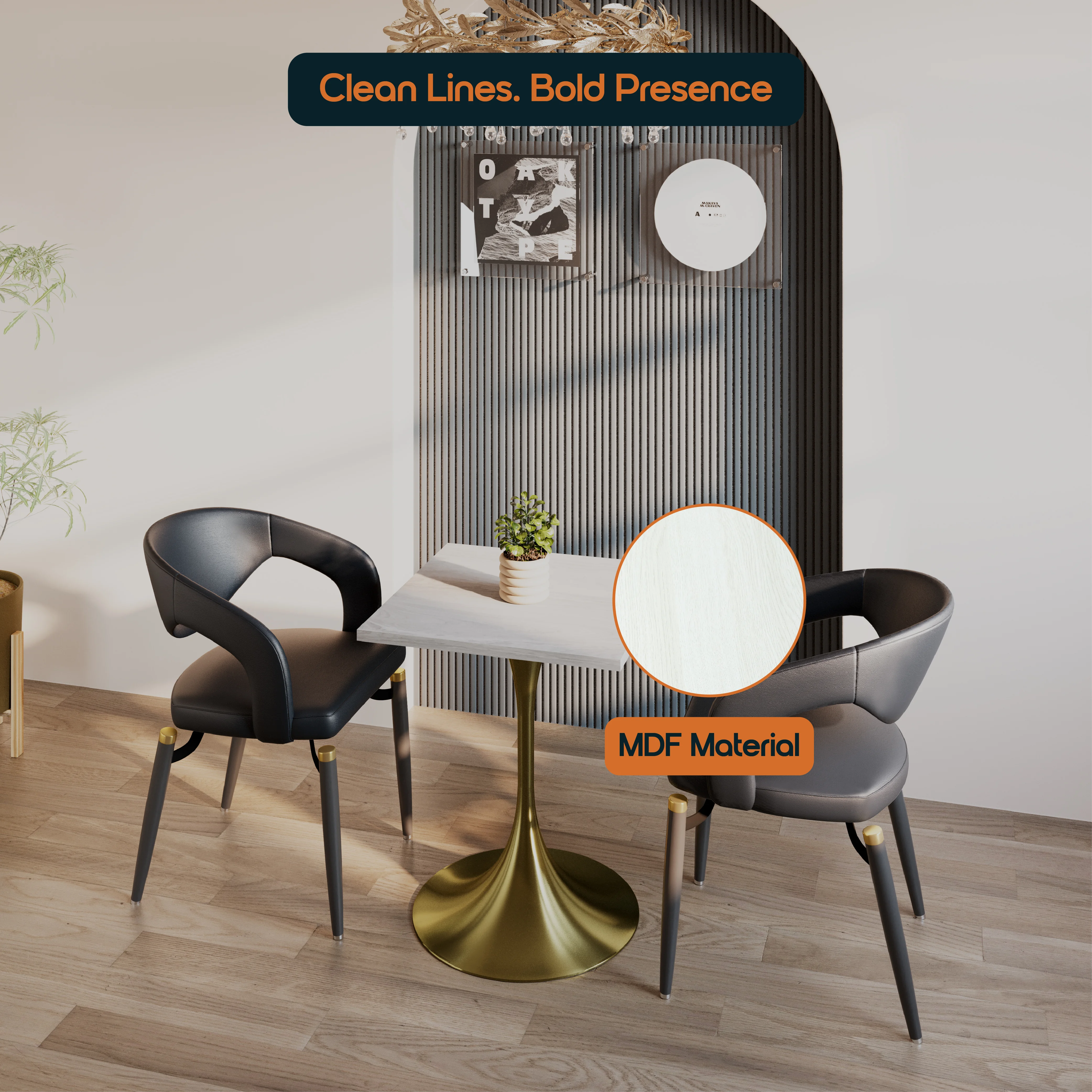 Verve Collection 24 Square Dining Table, Brushed Gold Base with Light Natural Wood MDF Top