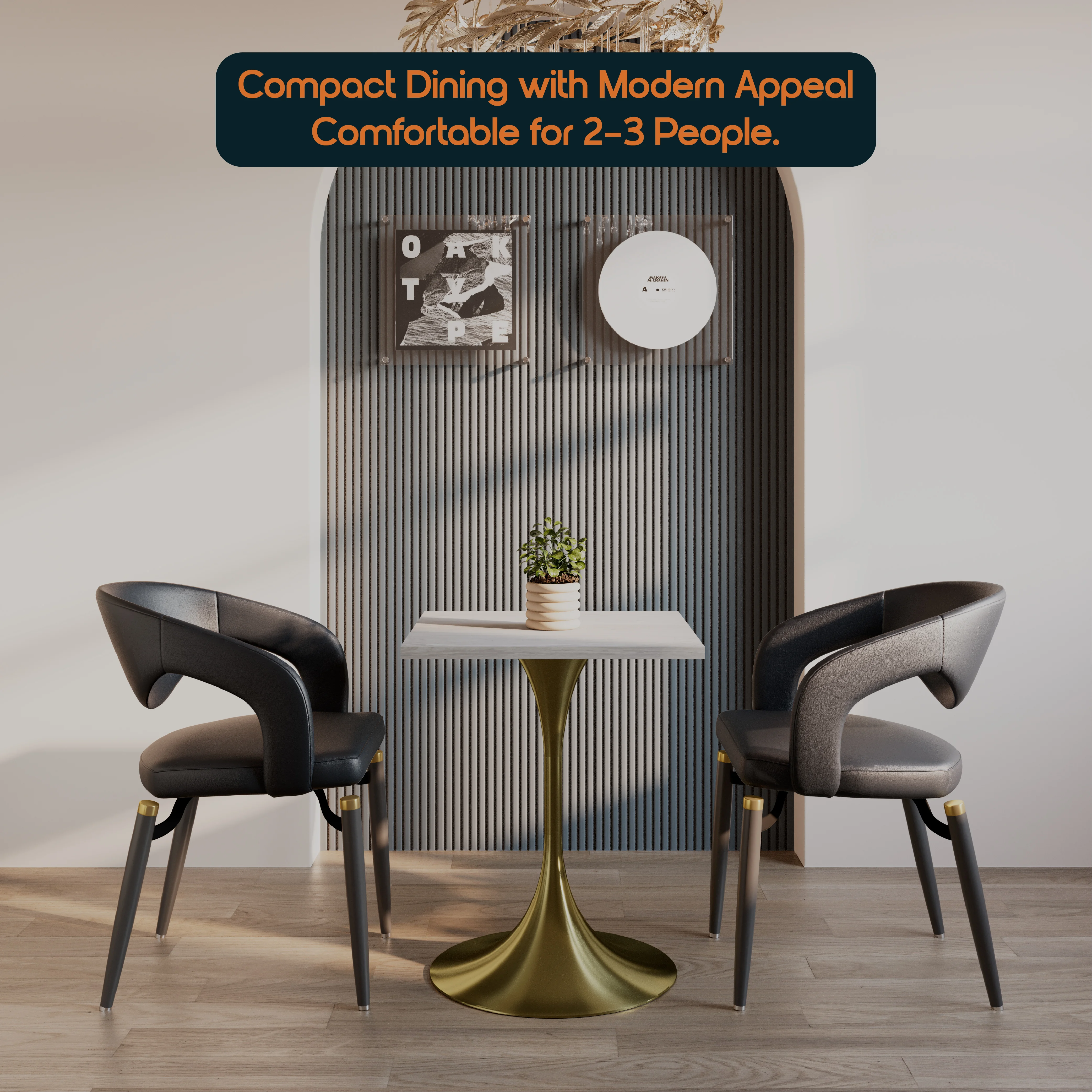 Verve Collection 24 Square Dining Table, Brushed Gold Base with Light Natural Wood MDF Top