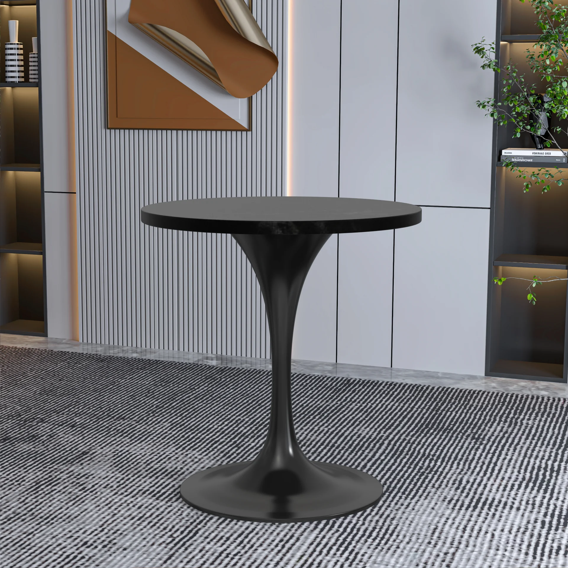 Verve Collection 27 Round Dining Table, Black Base with Black MDF Top
