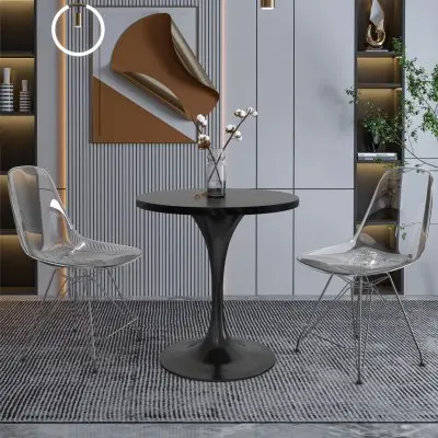 Verve Collection 27 Round Dining Table, Black Base with Black MDF Top