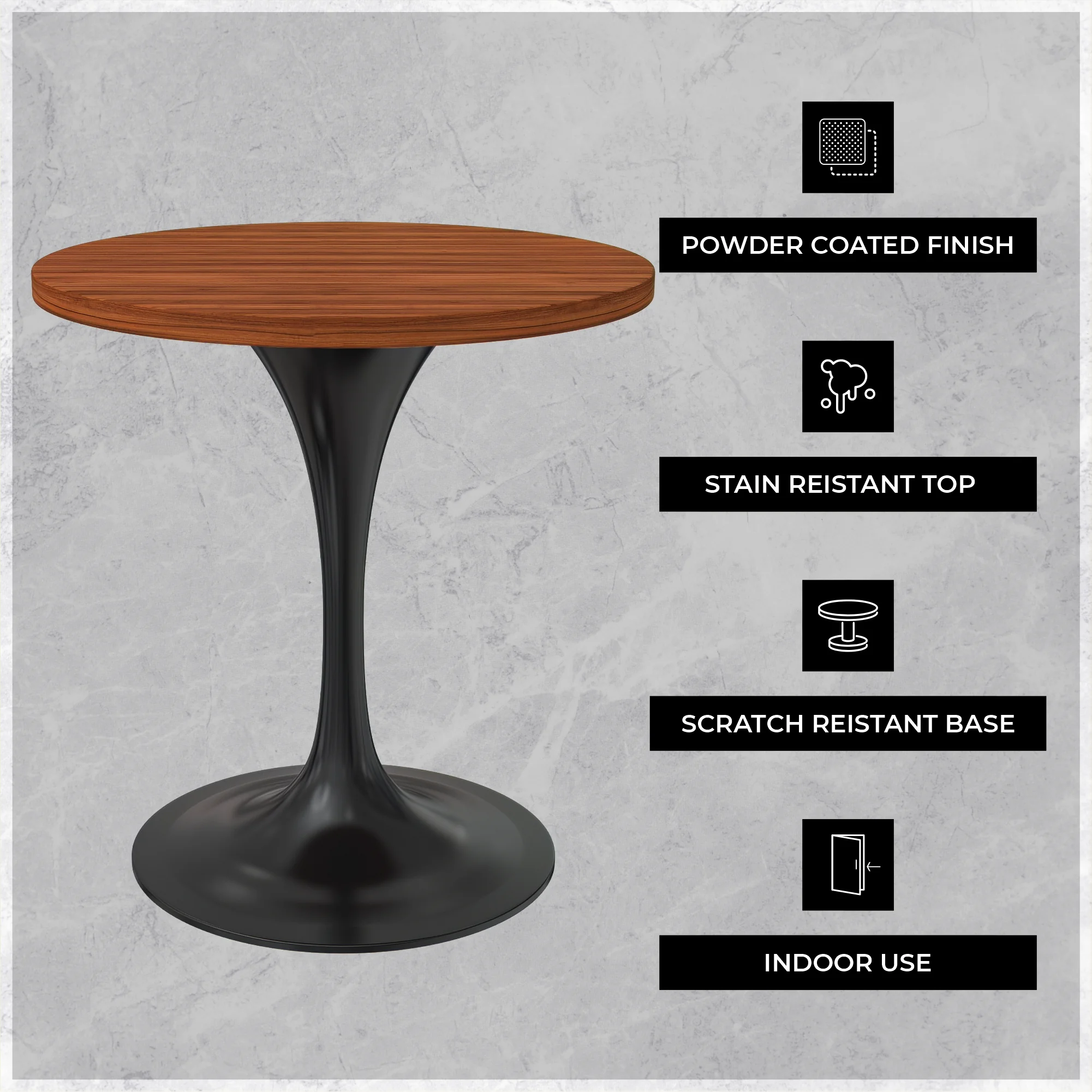 Verve Collection 27 Round Dining Table, Black Base with Cognac Brown MDF Top