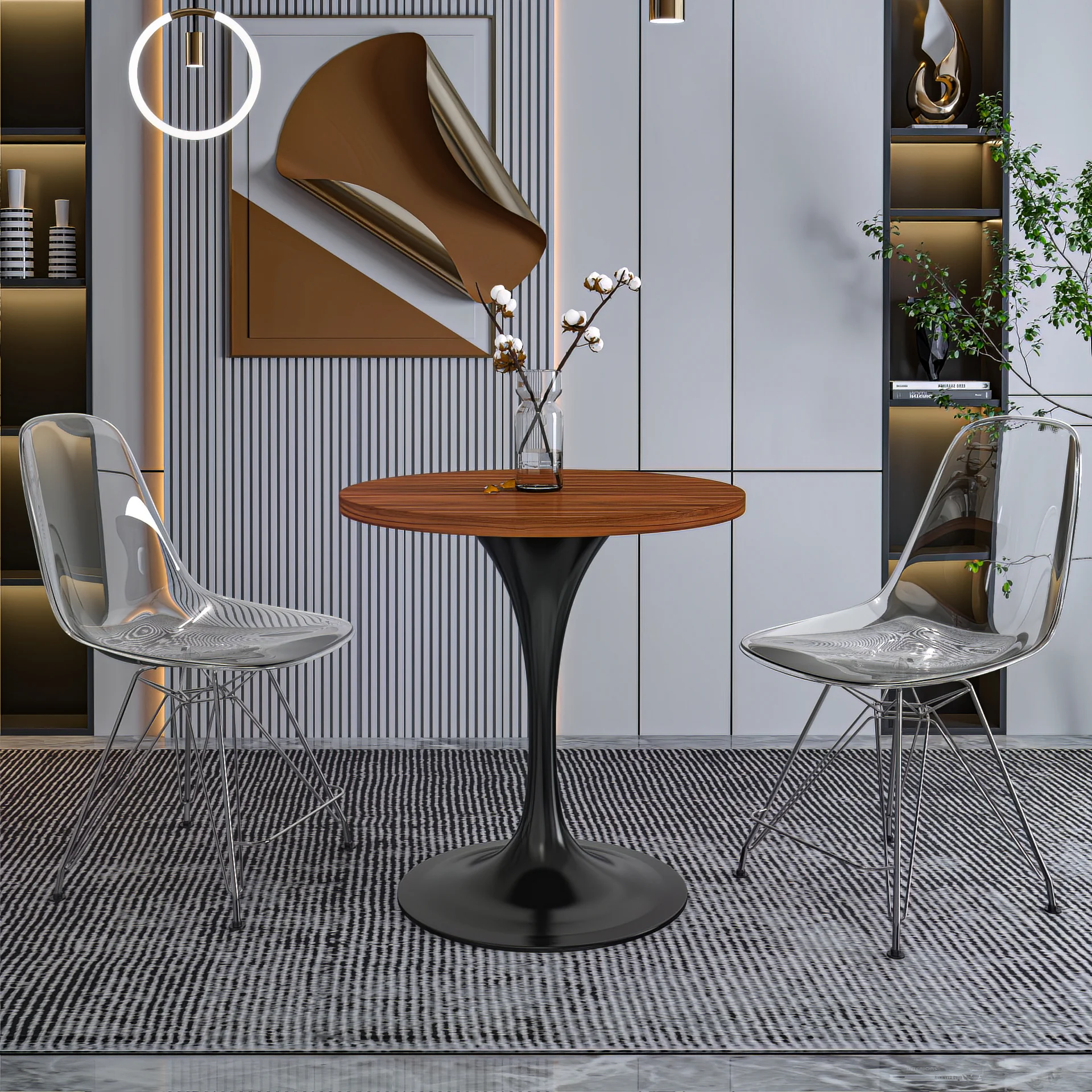 Verve Collection 27 Round Dining Table, Black Base with Cognac Brown MDF Top