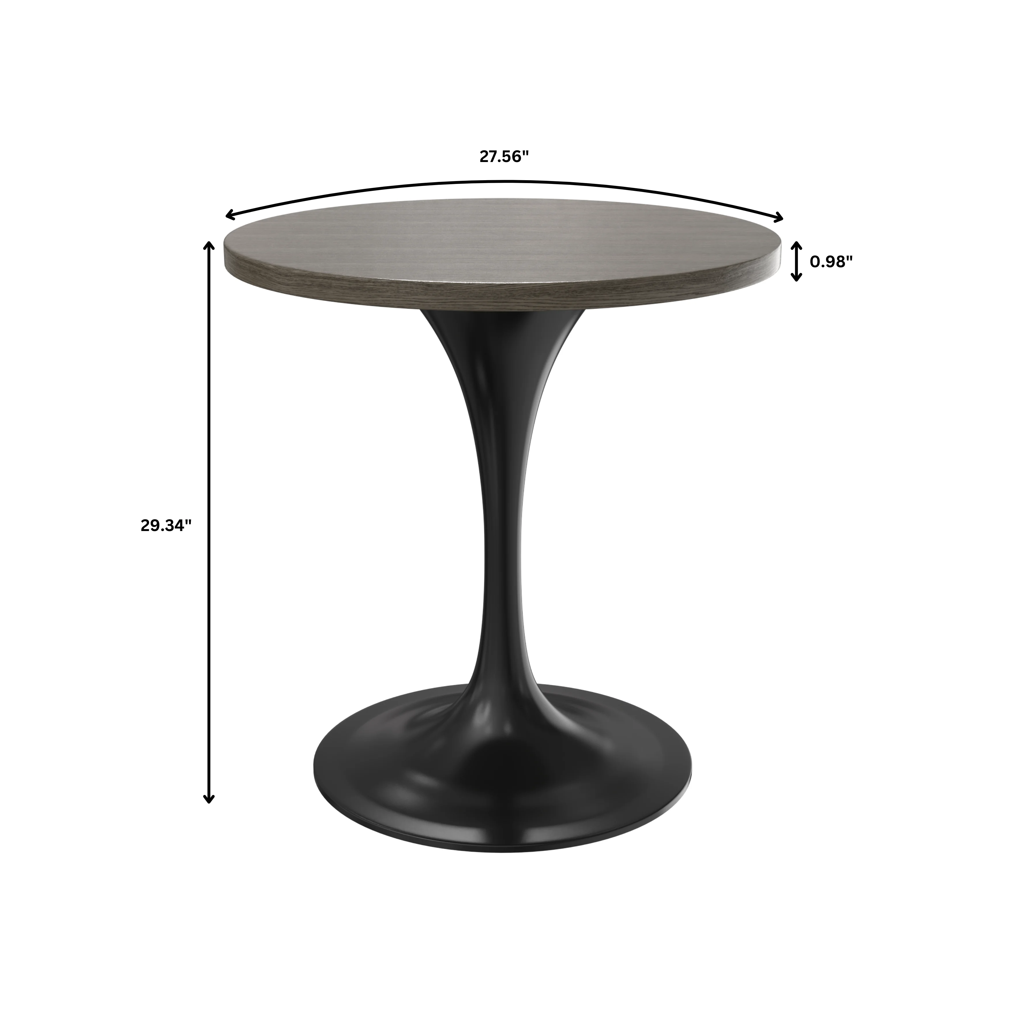 Verve Collection 27 Round Dining Table, Black Base with Dark Maple MDF Top