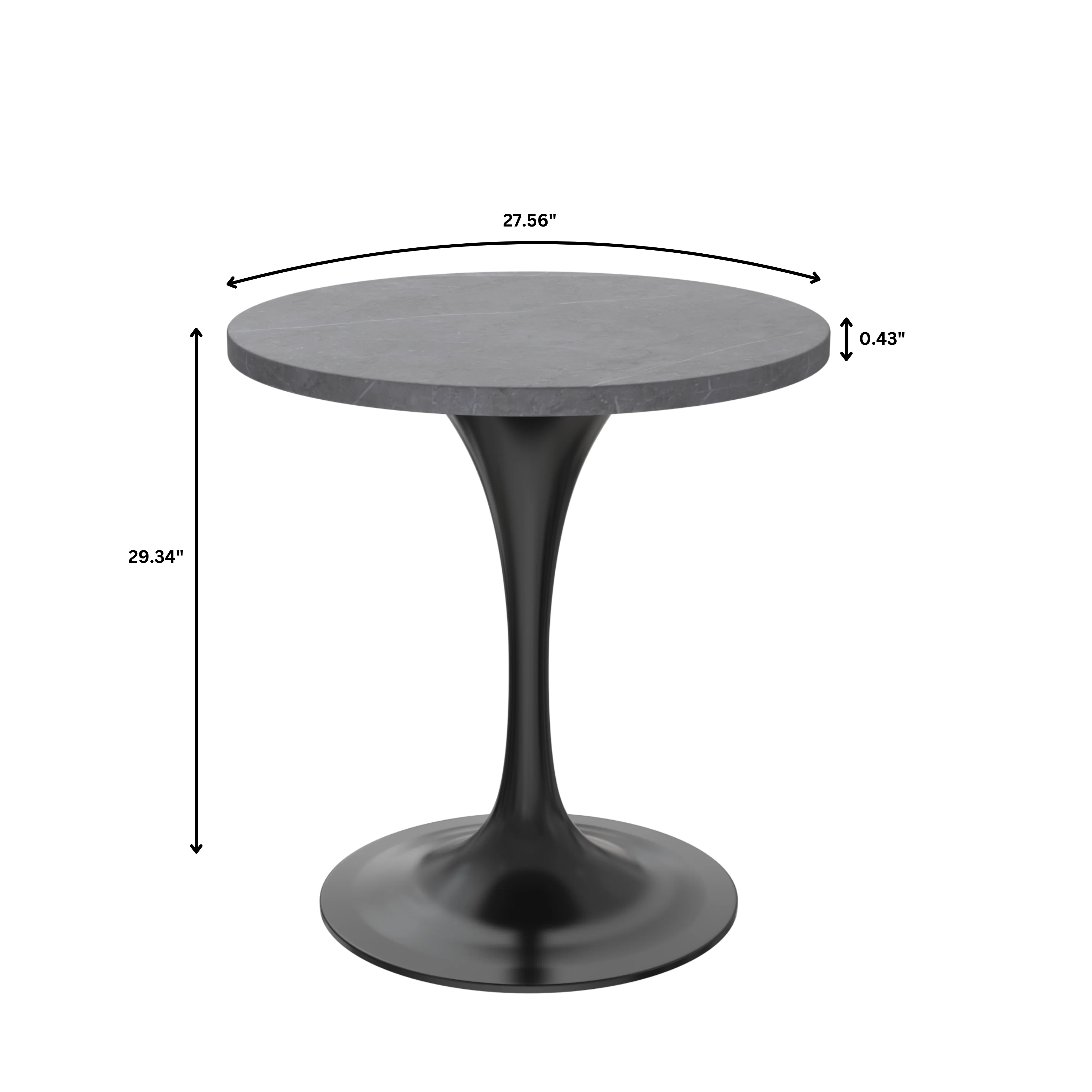 Verve Collection 27 Round Dining Table, Black Base with Sintered Stone Grey Top